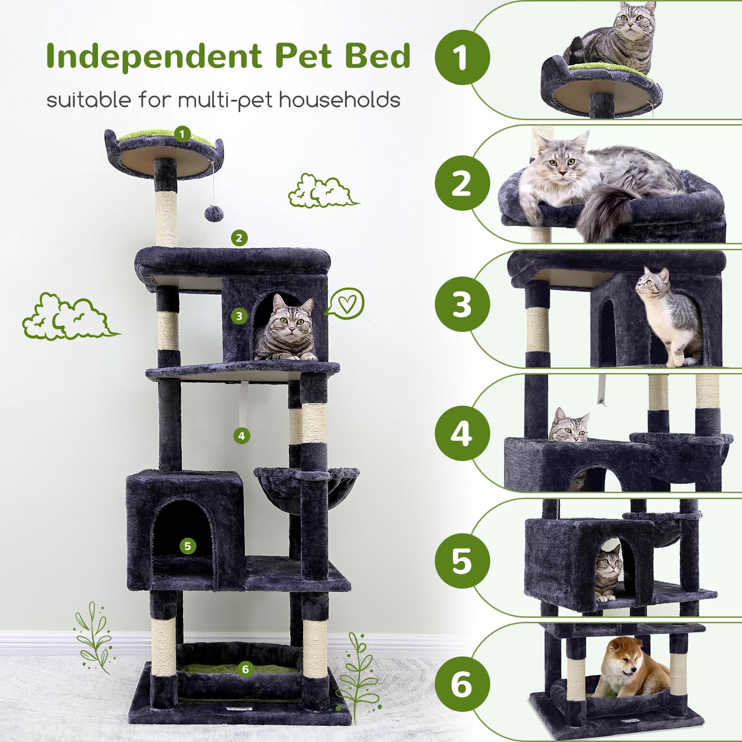 Globlazer Heavy Duty Cat Trees for Large Cats, Sturdy 72in Maine Coon Cat Tree for Large Cats 20 lbs+ Heavy Duty Cat Tower for A