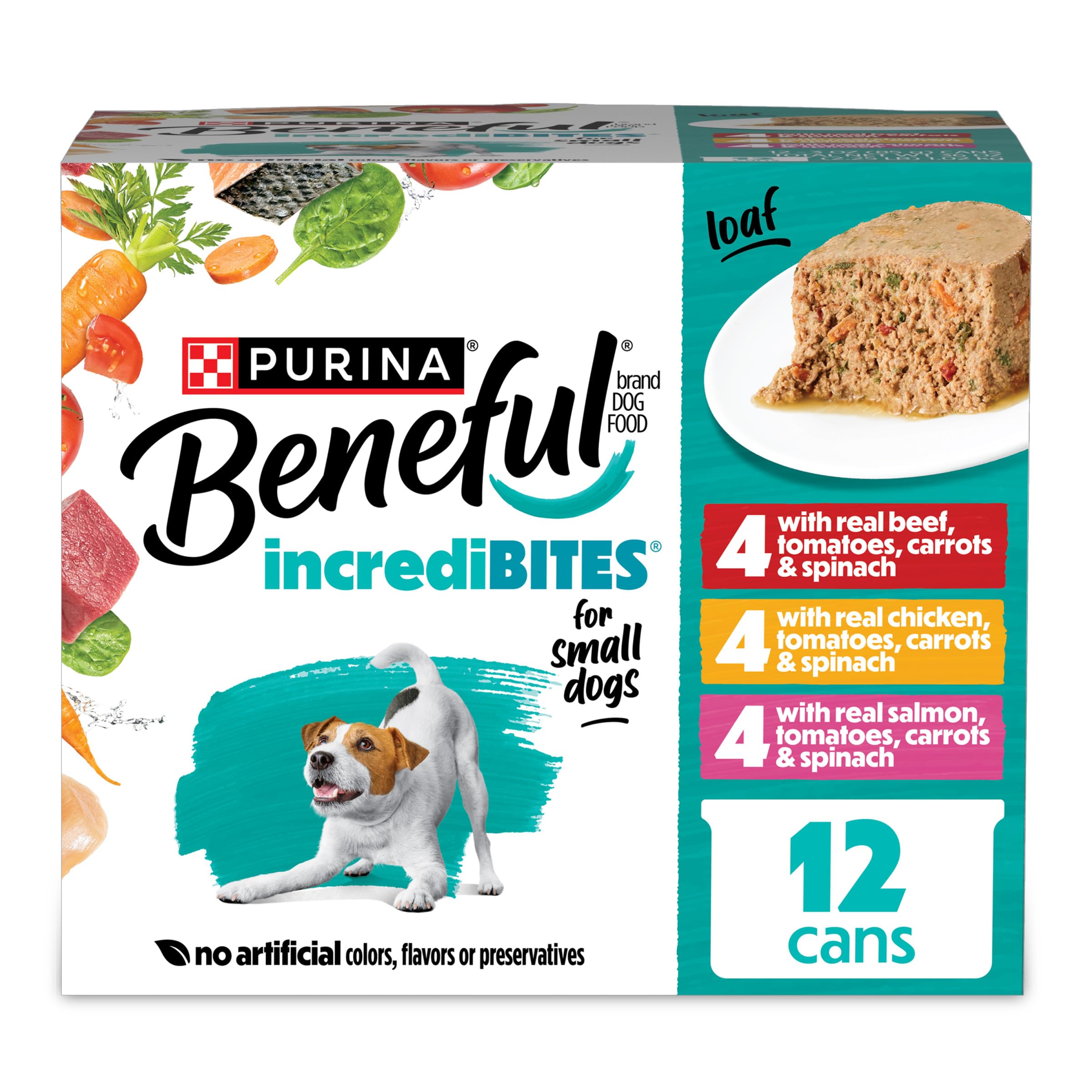 Purina Beneful Small Breed Wet Dog Food Variety Pack, IncrediBites Loaf, Chicken, Beef and Salmon Flavors - (2 Packs of 12) 3 oz