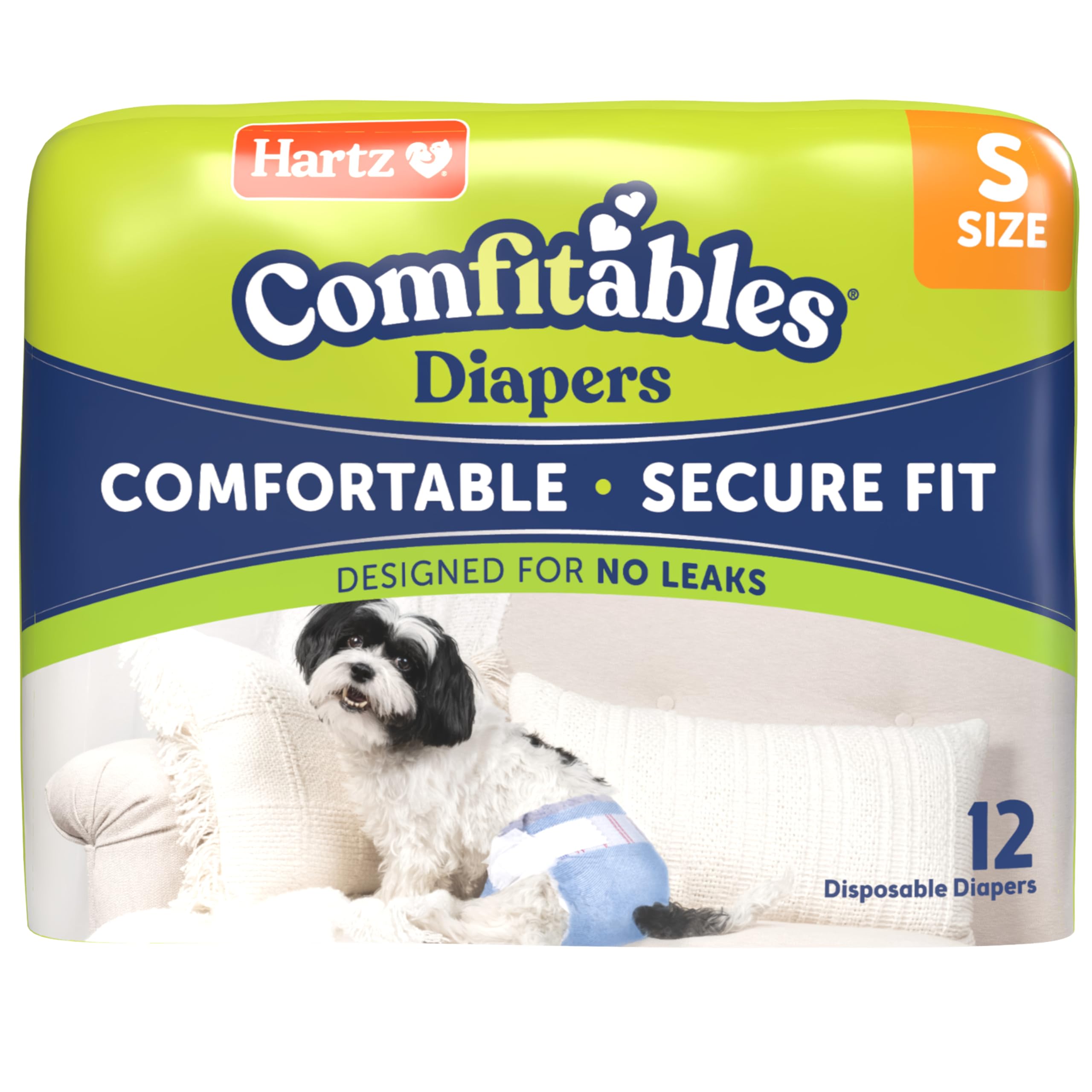 New! Hartz Comfitables Disposable Dog Diapers, Size Small 12 Count, Comfortable & Secure Fit, Easy To Put On, Super Absorbent Ma