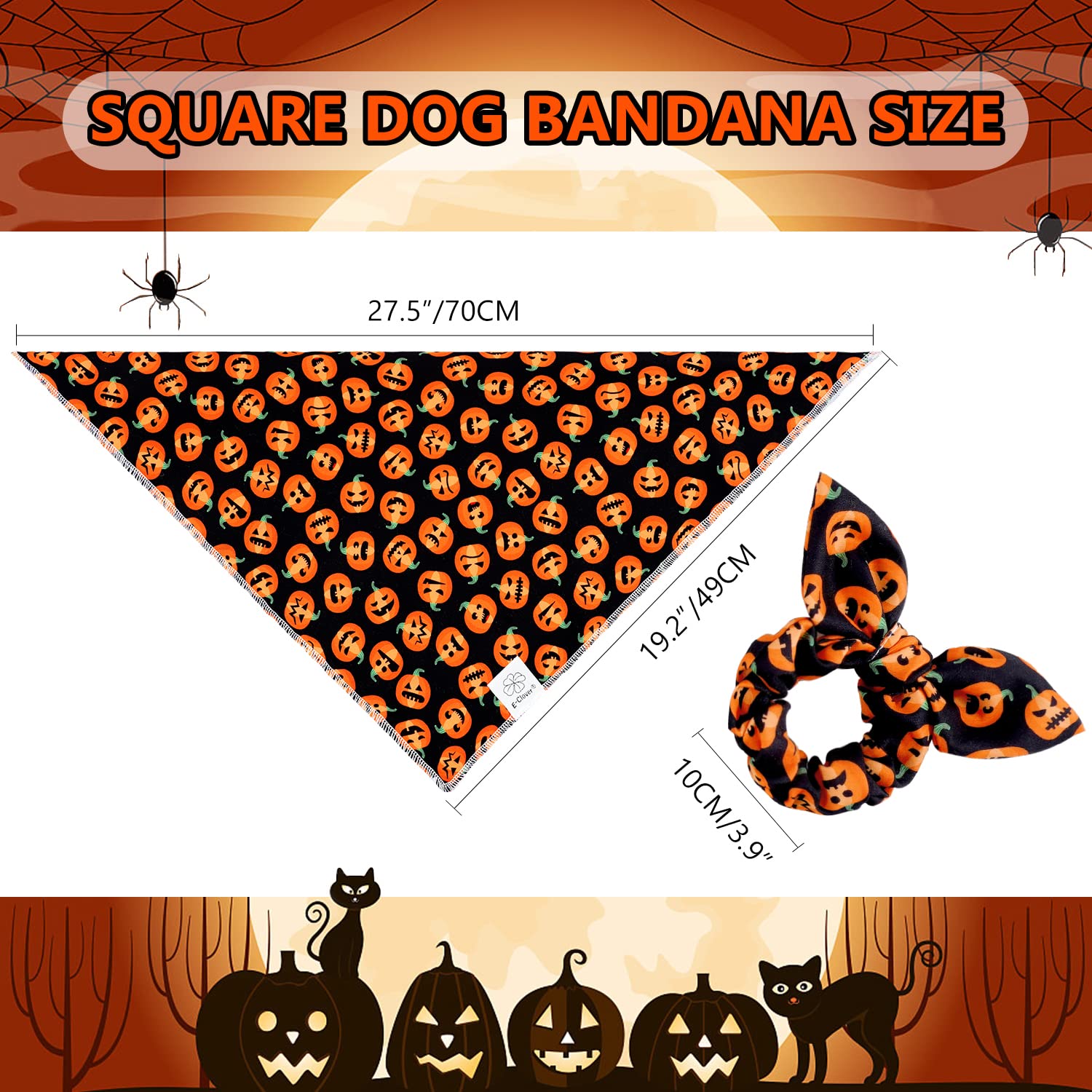 Thanksgiving Dog Bandanas & Matching Scrunchie Set Pumpkin Dog Scarf Kerchiefs Pet Outfit For Medium Large Dogs Owner Mom Orange Black Costumes