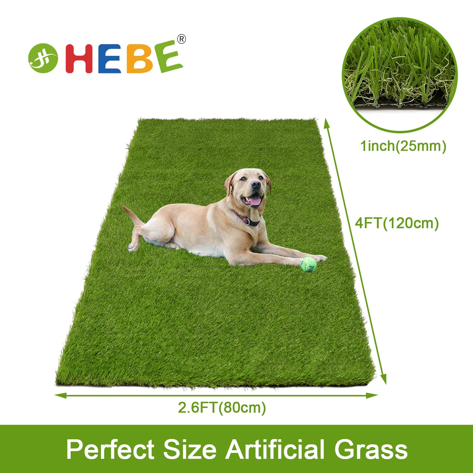 Hebe Artificial Grass Pad For Dog Potty Training, Reusable Grass Mat Turf Mat With Drainage Holes For Indoor Outdoor Use, 32''X4