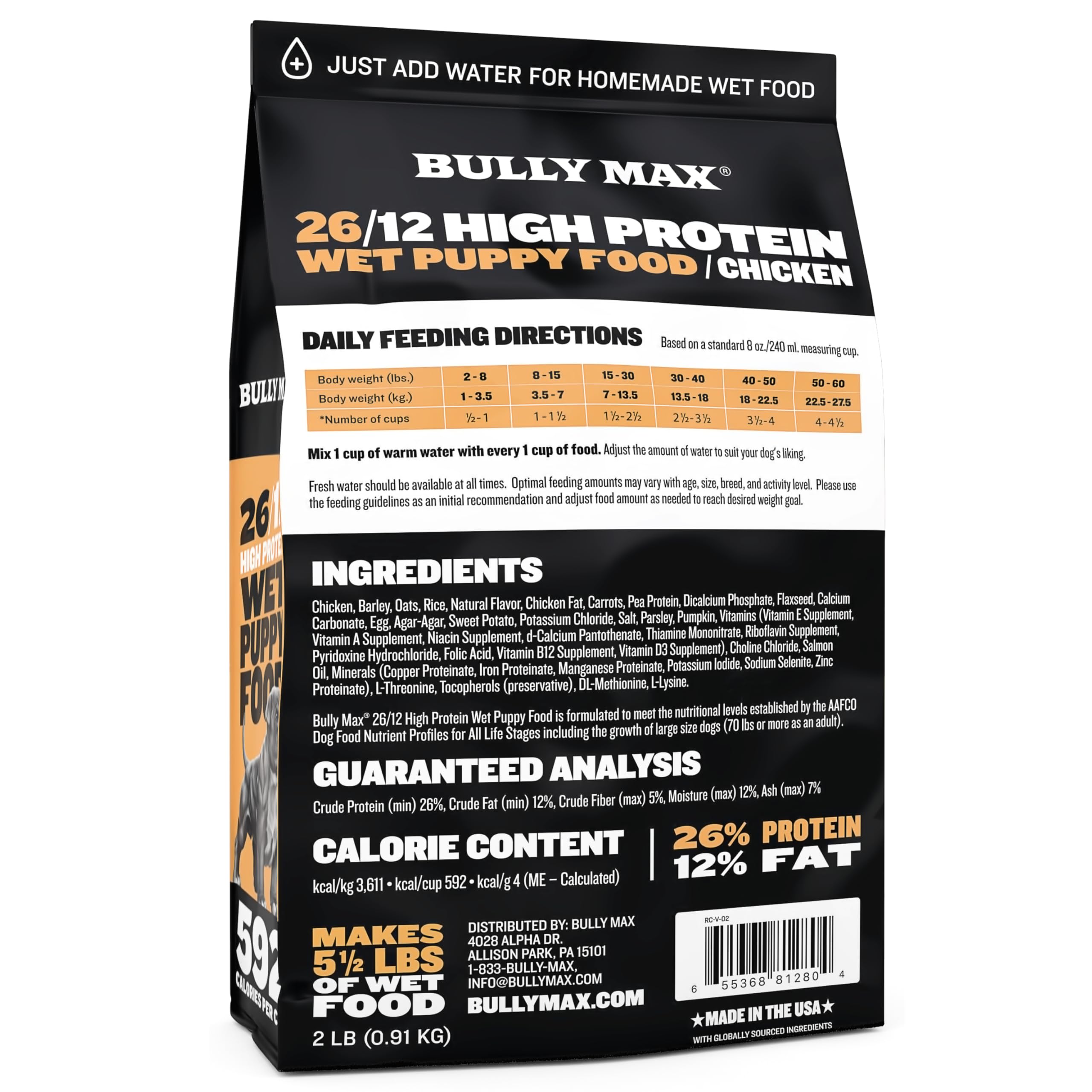Bully Max Wet Puppy Food - Instant Fresh Dehydrated High Protein Soft Dog Food with Chicken - Healthy Growth for Small & Large B
