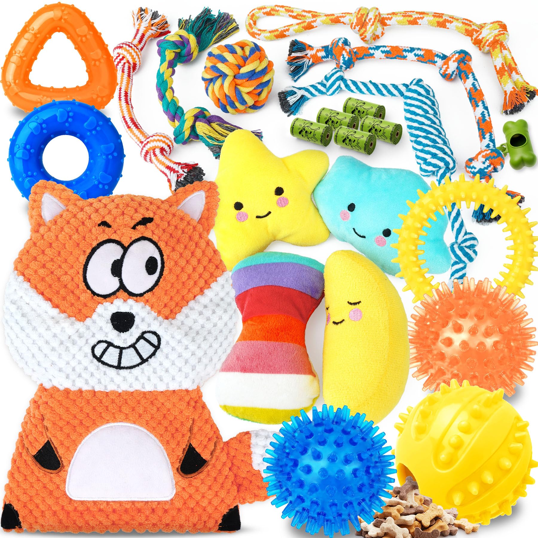 Zeaxuie 23 Pack Luxury Puppy Toys for Teething, Cute Small Dog Toys with Rubber Puppy Chew Toys, Treat Ball, Ropes and Plush Squ