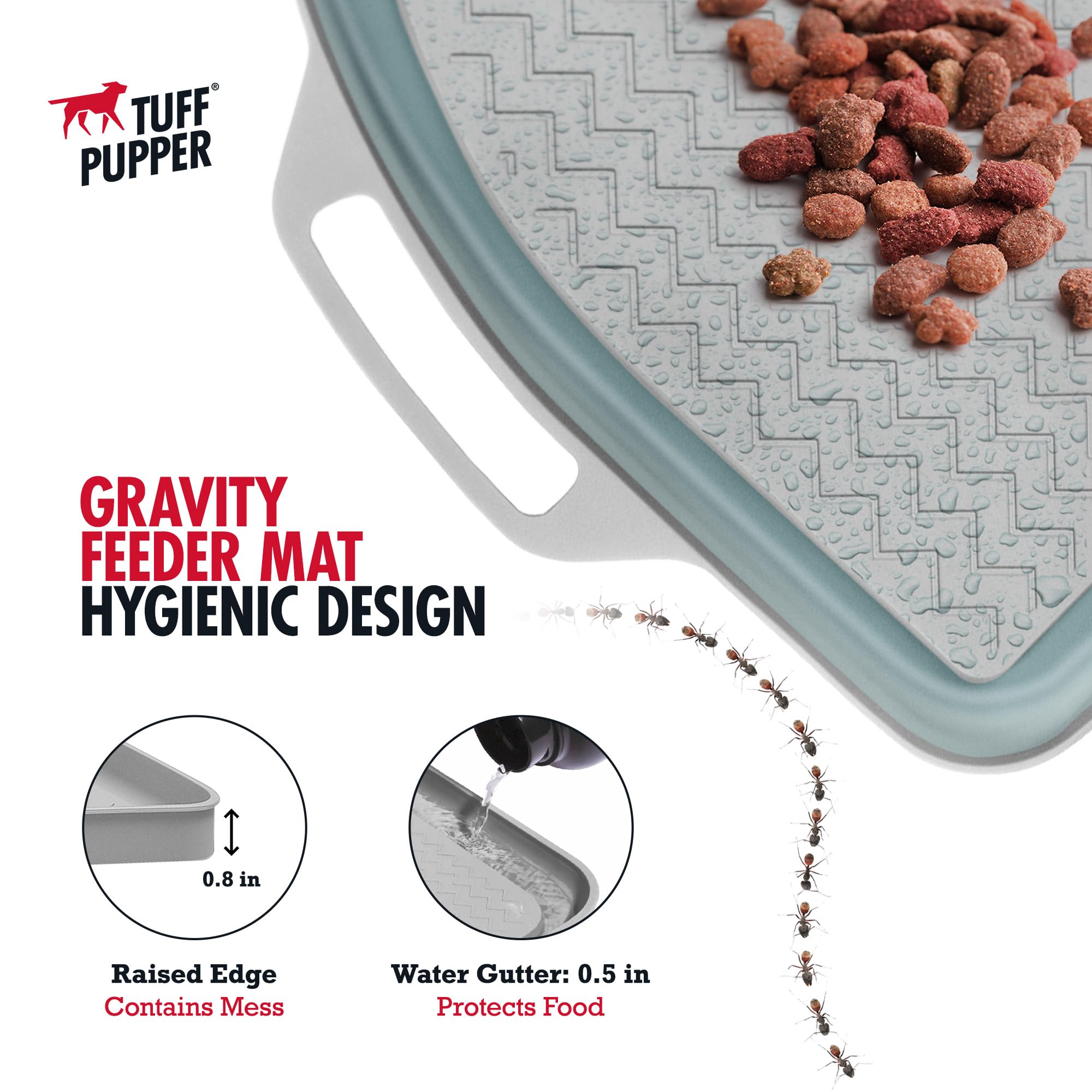 Tuff Pupper 26X21 Large Waterproof Pet Feeding Mat | Designed For Pet Fountains, Dog Gravity Water Bowls, Elevated Feeders | Rai