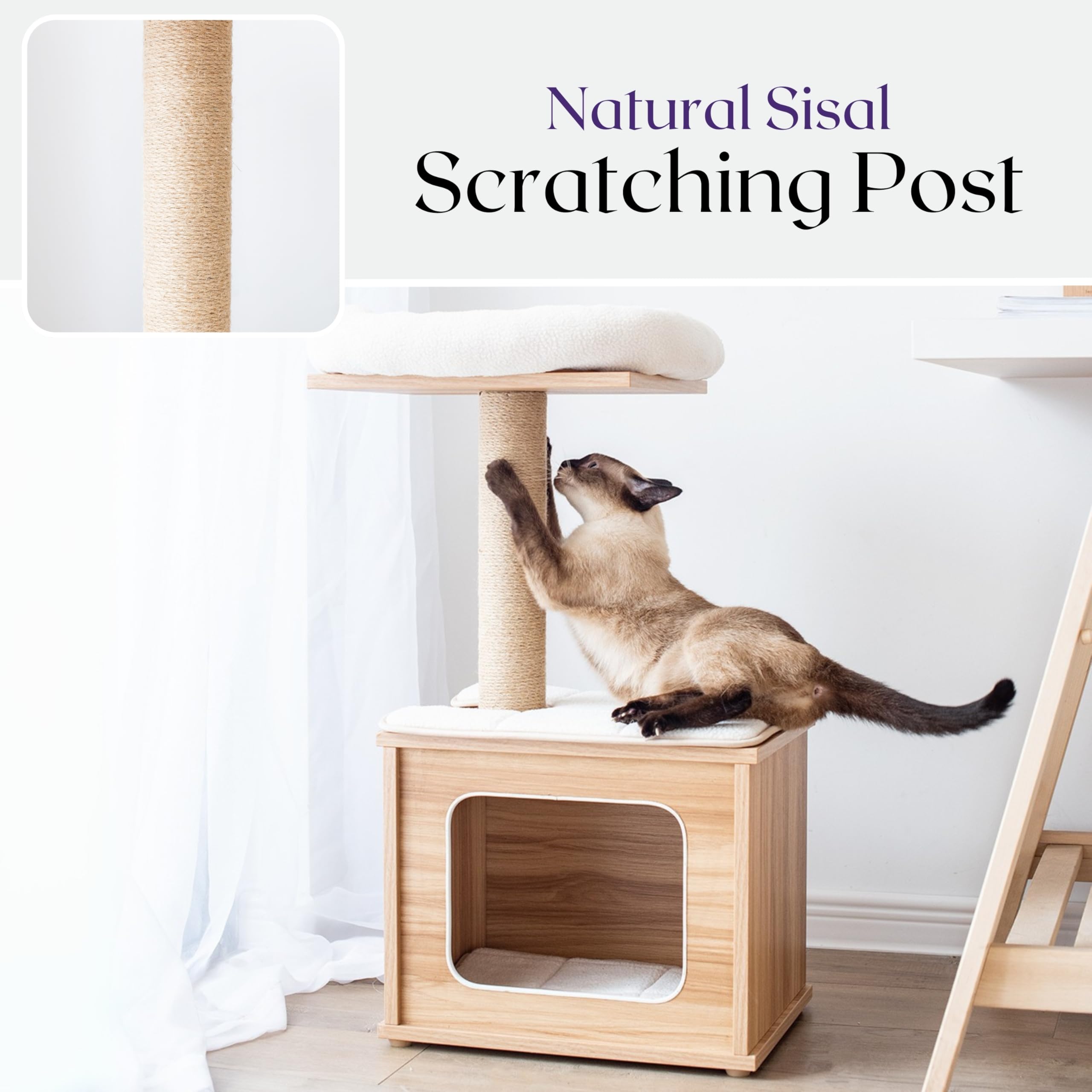 Catry Cat Tree With Feather Toy - Cozy Design Of Cat Hammock Allure Kitten To Lounge In, Cats Love To Lazily Recline While Playing With Feather Toy And Scratching Post, (Innovative Arrival)