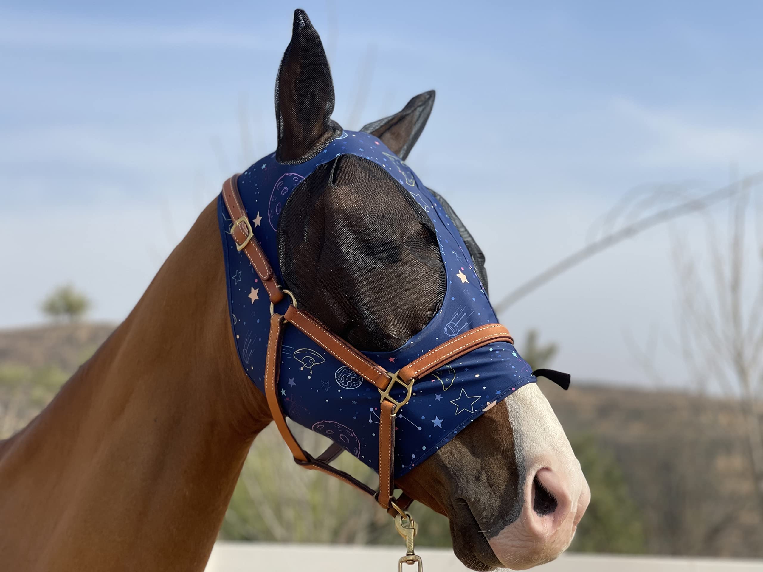 Horse Fly Mask Super Comfort Horse Fly Mask Elasticity Fly Mask with Ears We Only Make Products That Horses Like (Midnight Blue,