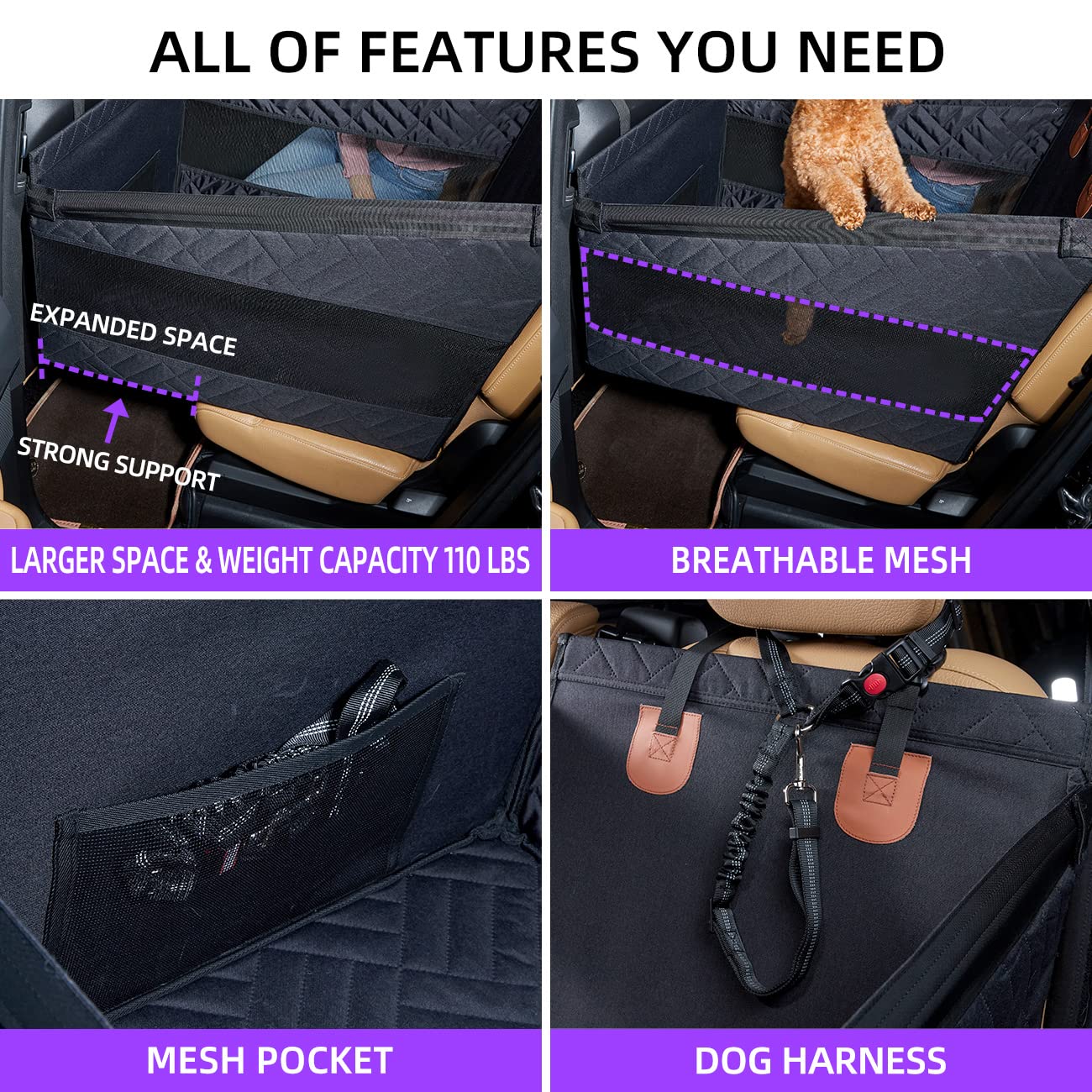 TKYZ Medium Dog Car Seat,Back Seat Extender for Dogs,Waterproof Large Dog Seat Cover for Backseat, Pet Bed for Car Hammock(Black