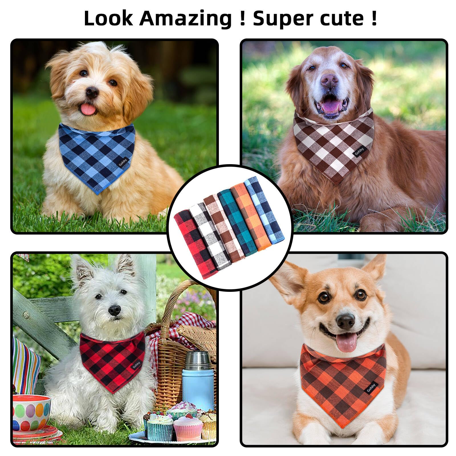 Gofshy Boy Dog Bandana Xlarge-Blue Black Dog Scarf Buffalo Plaid Printing Adjustable Bib Handkerchief Accessories For Large Dogs (Xl)