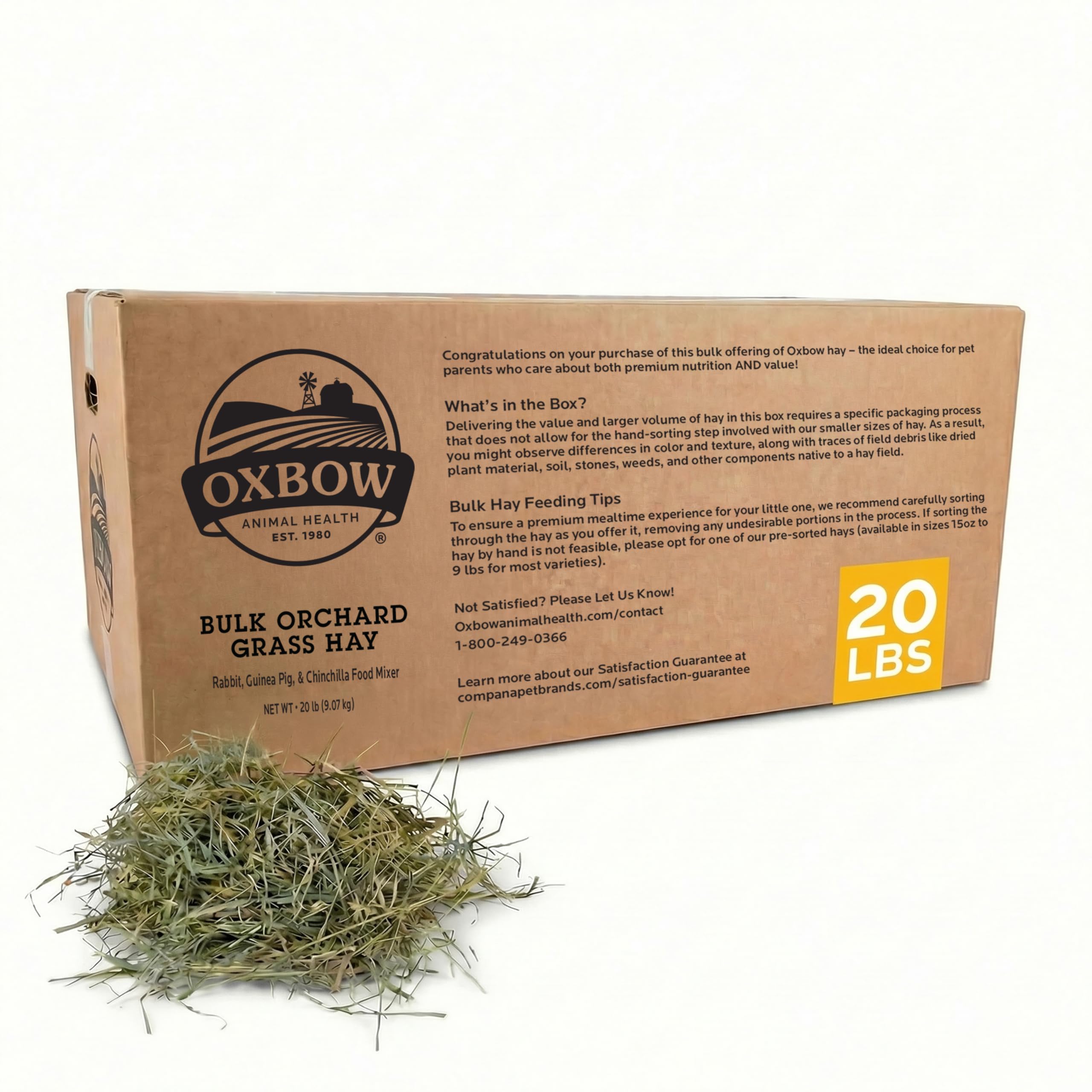 Oxbow Orchard Grass Hay, Rabbit & Guinea Pig Hay, High Fiber for Digestive Health, Grown in USA, Veterinarian Recommended Small 