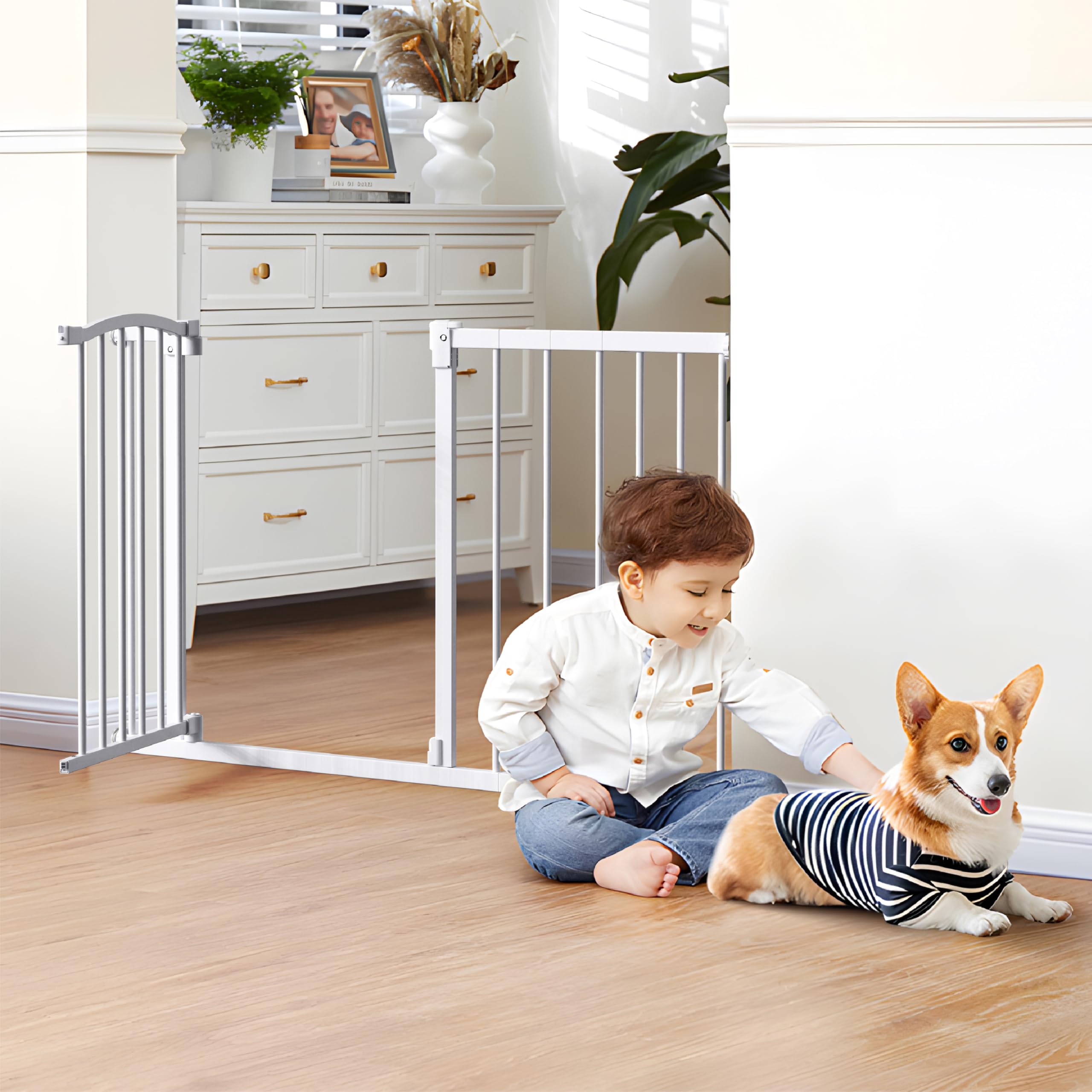 Pets TUFF Great Gates Pet Gate - Durable Steel Gate for Stairs - Self-Closing Door & 2-Step Child Proof Lock - Wall-Friendly Dog