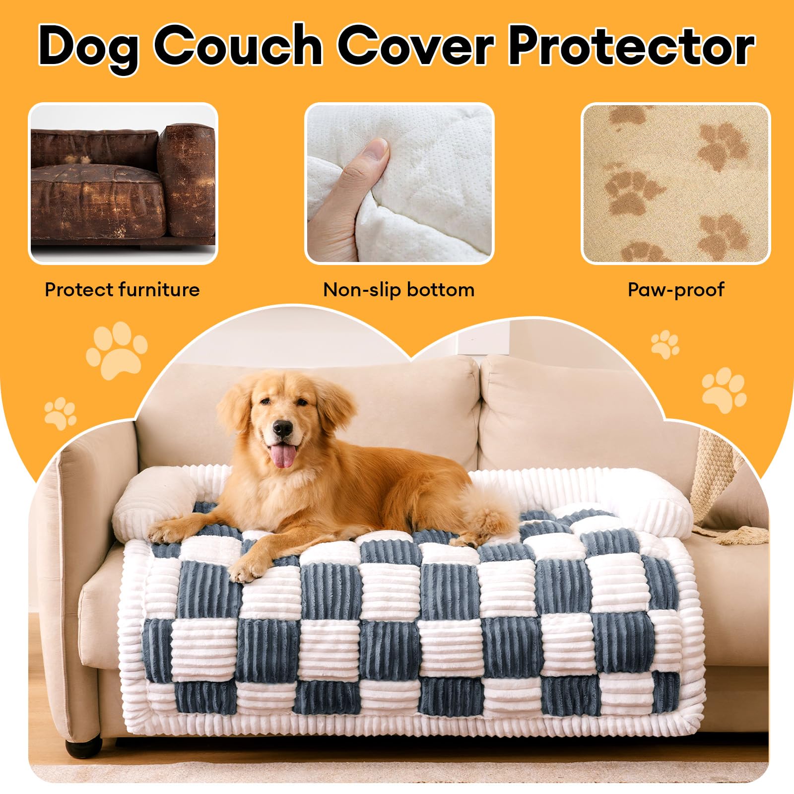 Funny Fuzzy Pet Couch Covers For Sofa, Large Dog Couch Cover Protector Plush Pet Bed Mat For Furniture Protector, X-Large. Muted