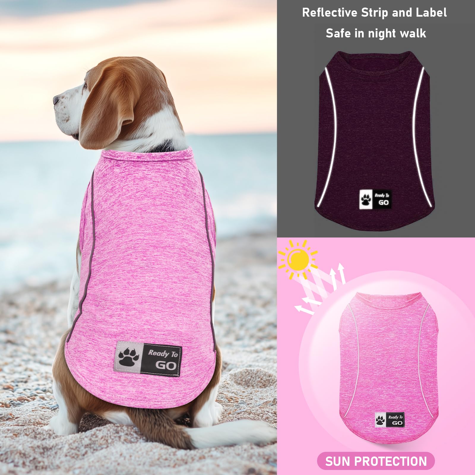 KYEESE Dog Shirt Sports Athletic Breathable Dog T-Shirt with Reflective Strip Tank Top Summer Stretchy Sleeveless Vest Puppy Shi