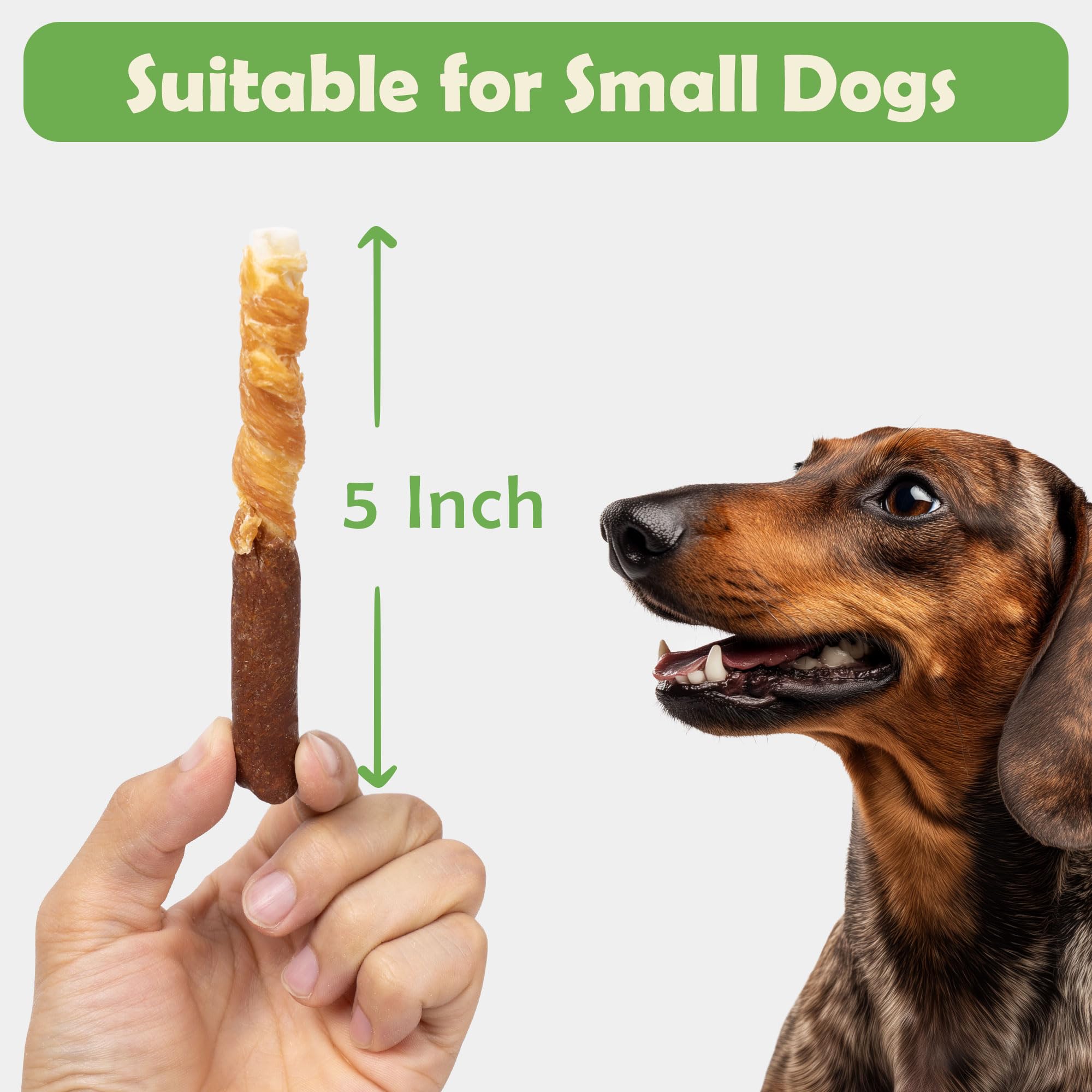 MON2SUN Dog Treats 5 Inch Double Flavor Chicken & Chicken Liver Wrapped Rawhide Sticks, Teeth Cleaning for Small Dogs, 10.6 oz (