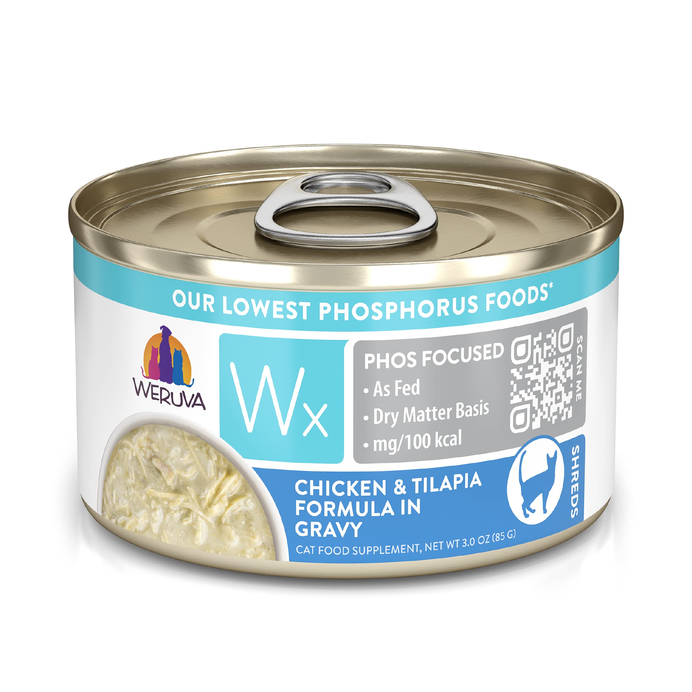 Weruva Wx Phos Focused, Chicken & Tilapia Formula in Gravy, 3oz Can (Pack of 12)