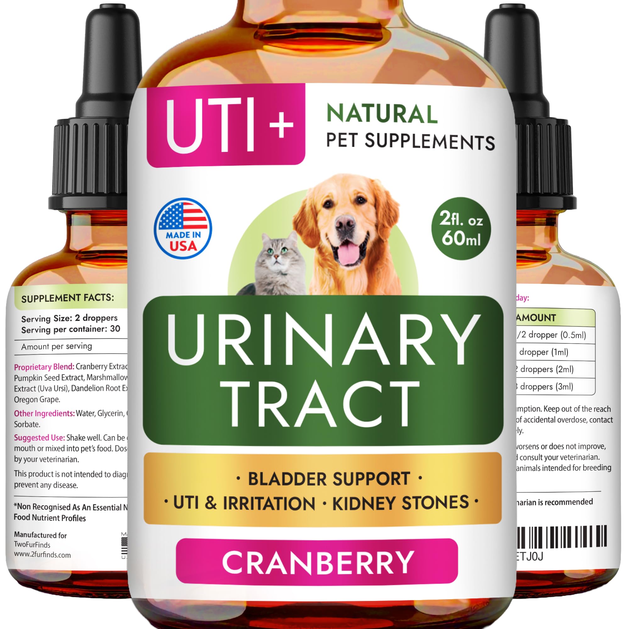 Dog UTI Treatment & Cat Urinary Tract Infection Treatment, Natural Herbal Liquid UTI Medicine, Organically Grown Cranberry Extra
