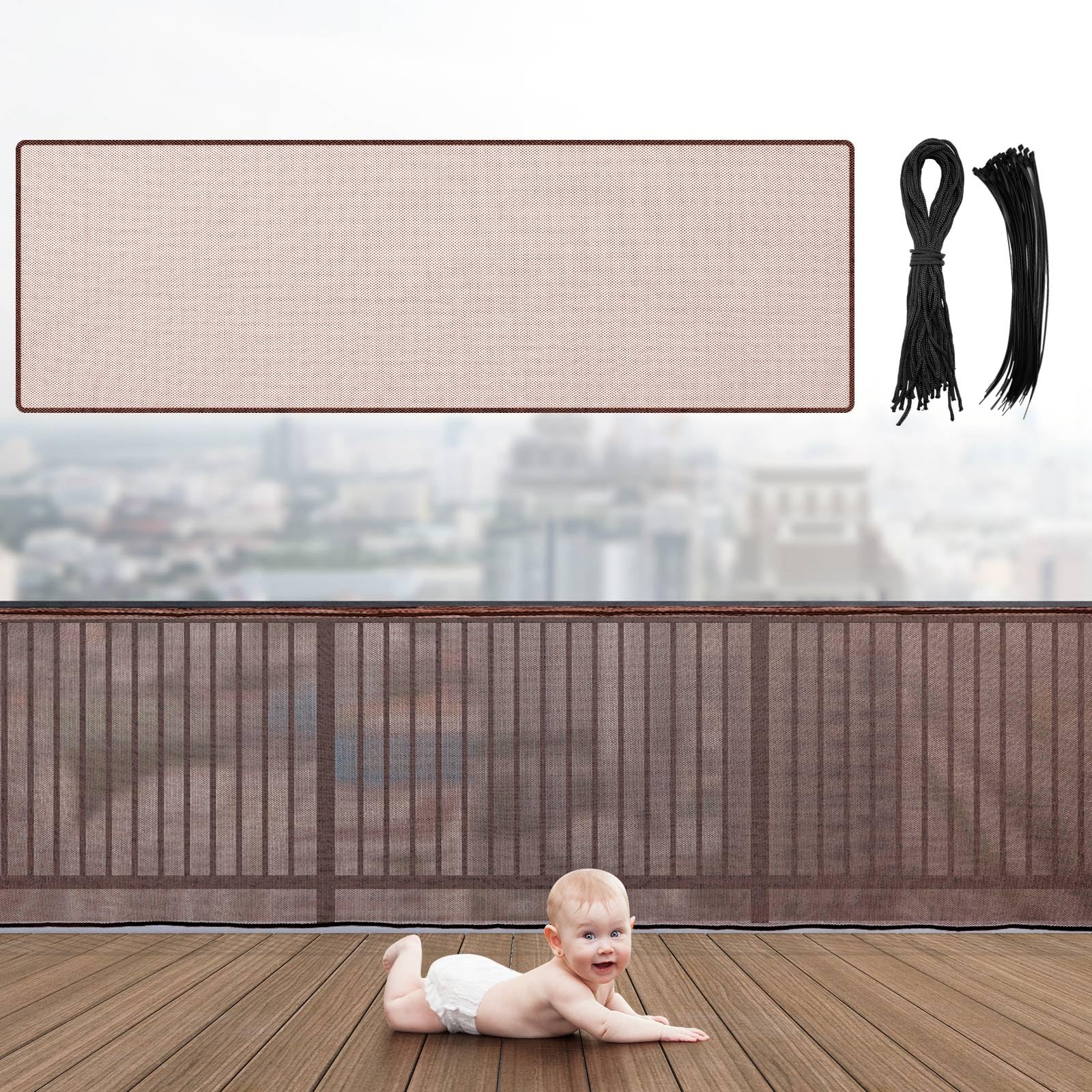 Hosuly Banister Guard 30 x 3 ft Balcony Netting for Kids Pets Stairway Safety Net Baby Fence Door Balcony Netting Safety Mesh St