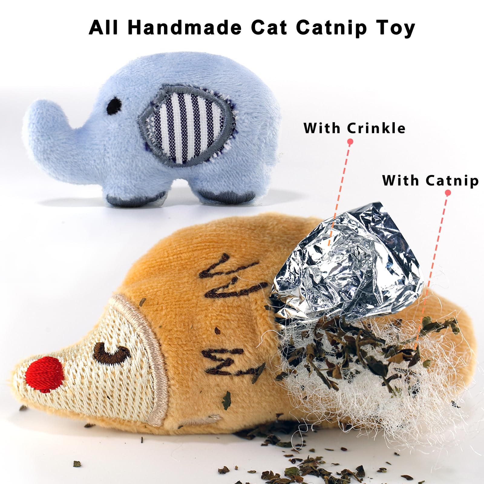 Azoffyiu Cat Toys, Interactive Cats Toy For Indoor Cats, Soft And Durable Crinkle Sound Catnip Toys, Catnip Filled Mouse Cat Tee