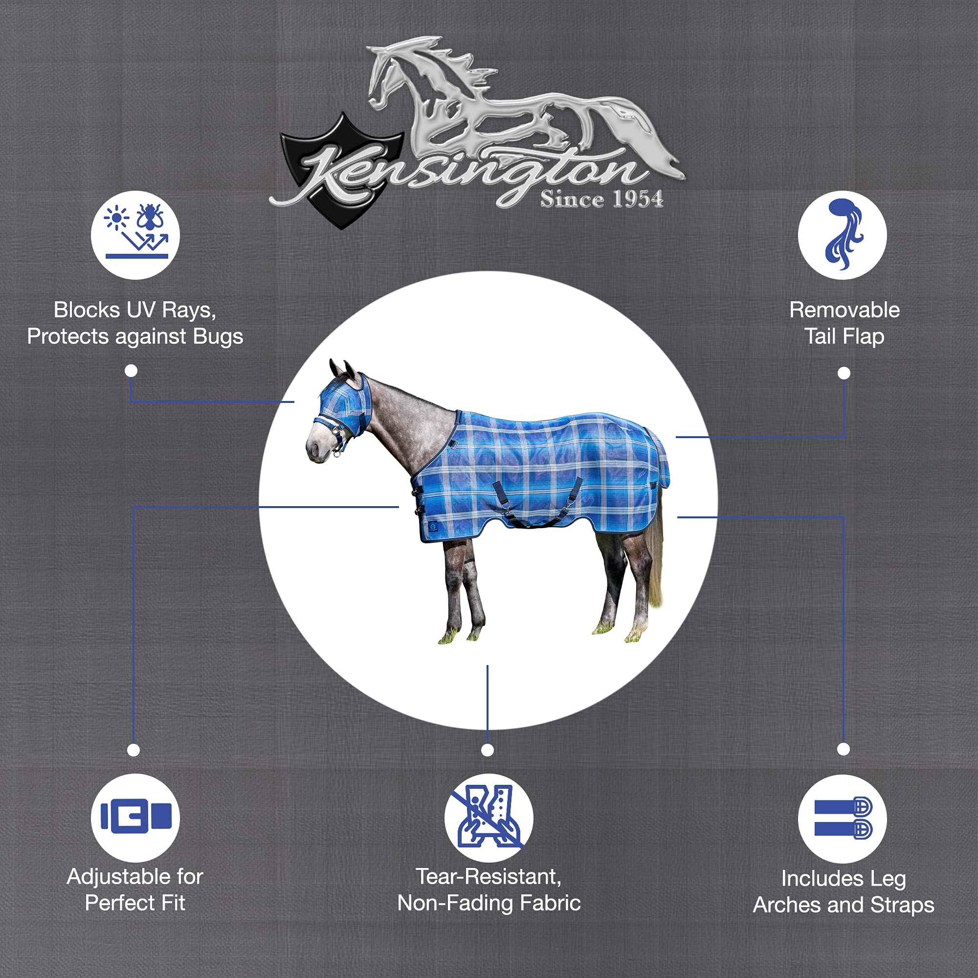 Kensington Breathable And Uv Protective Sheet Surefit All Season Protection For Horse - 84'', Kentucky Blue