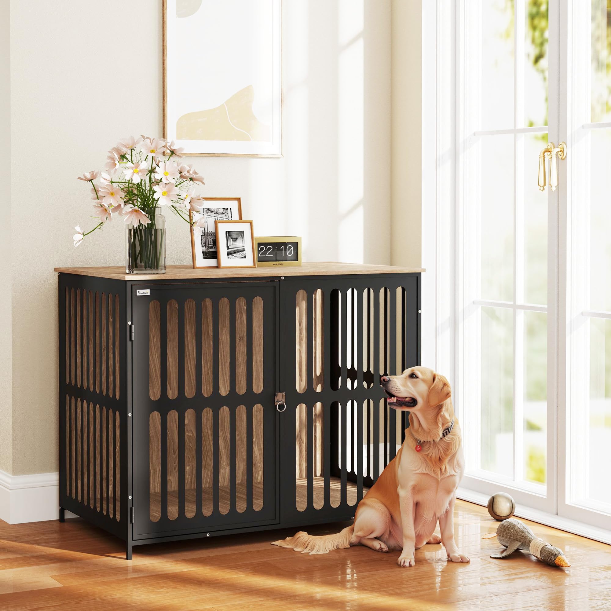 PawHut Dog Crate Furniture, 39 Dog Cage Furniture End Side Table with Anti-Chew Resistant Mesh, Anti-Escape Single Door, Heavy D
