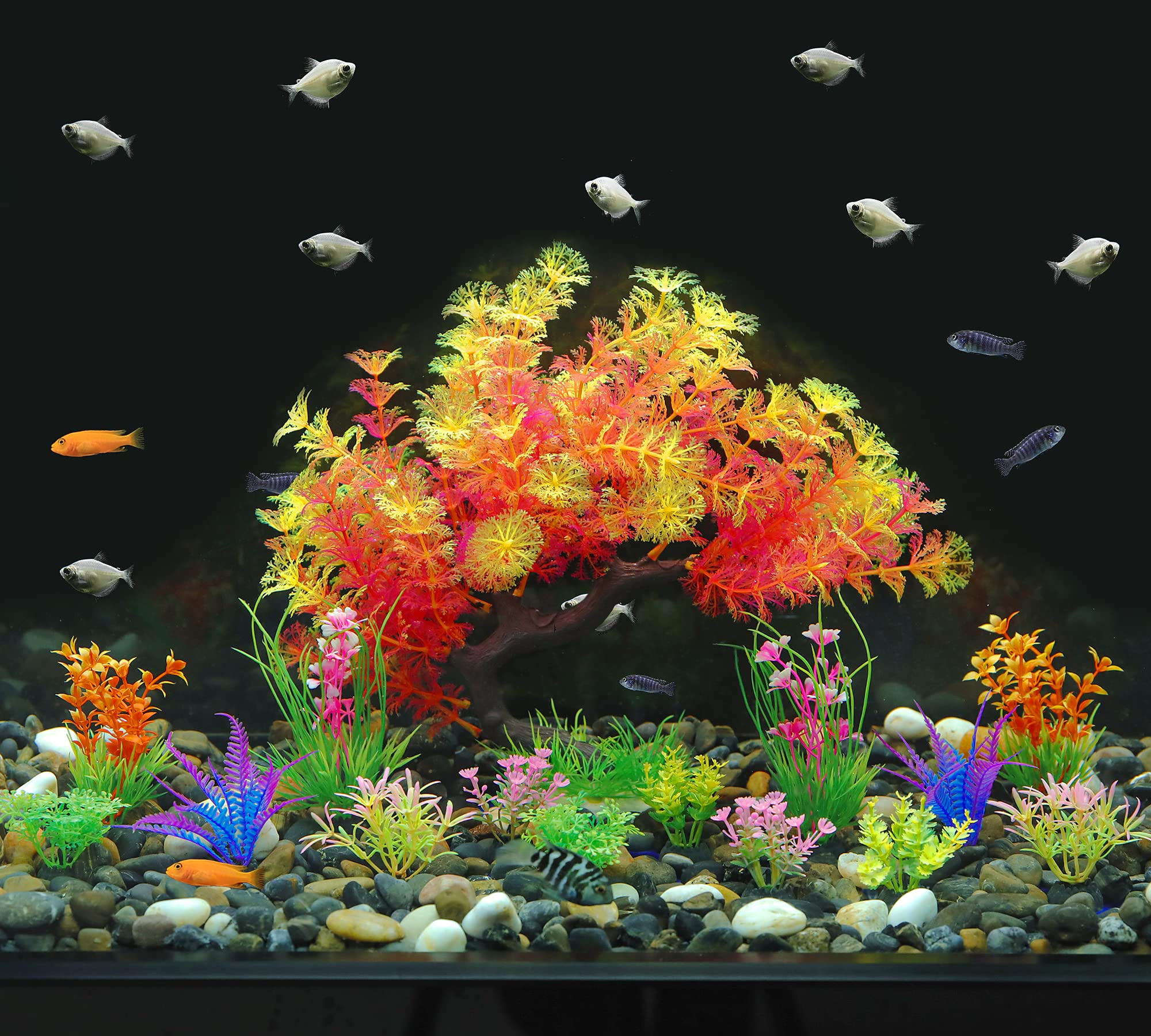 MyLifeUNIT Fish Tank Decorations, 15 Pack Artificial Aquarium Plants Tree Set for Fish Tank Decor (Pink Set)