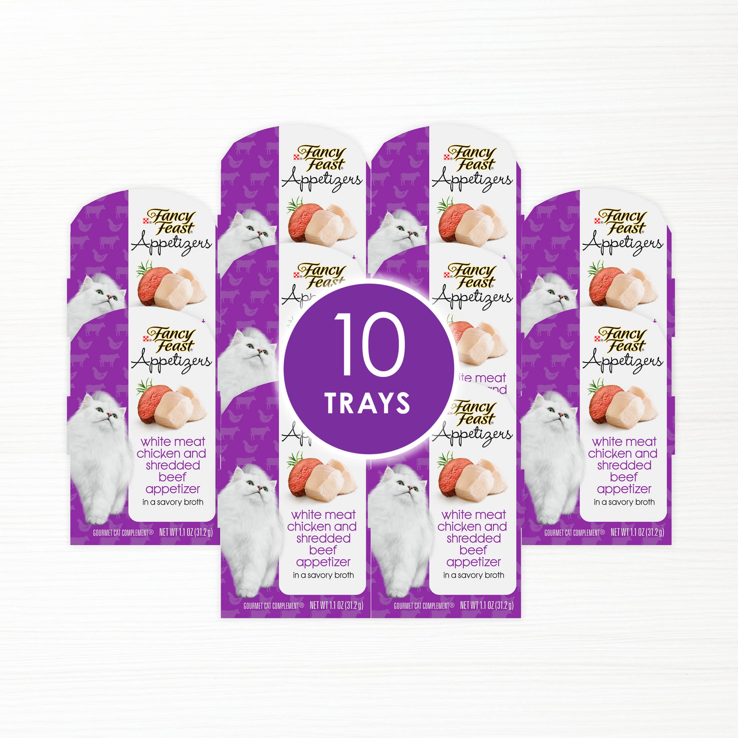 Purina Fancy Feast Appetizers Lickable Grain Free Cat Food Topper White Meat Chicken and Shredded Beef Appetizer - (Pack of 10)
