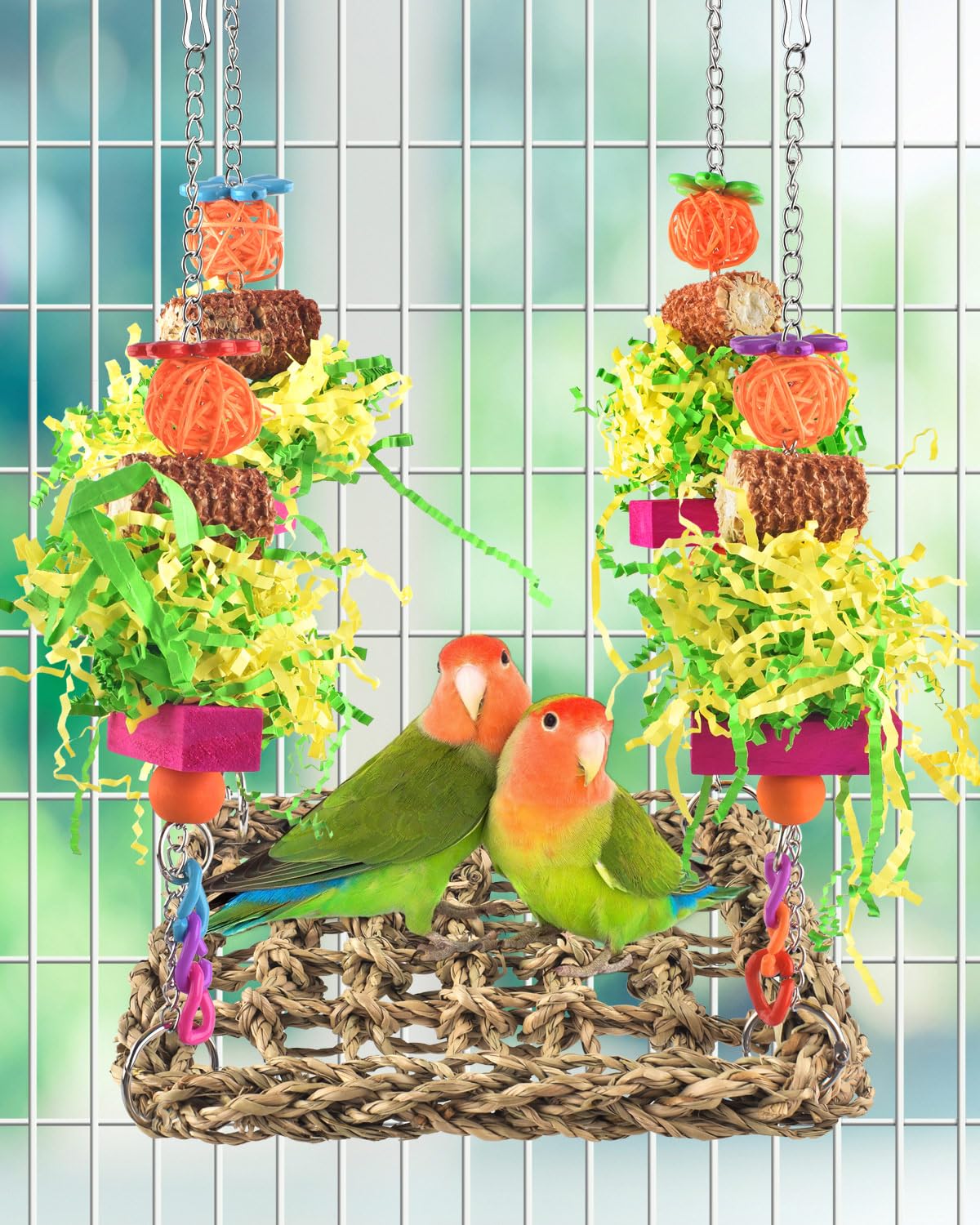 Erkoon Conure Toys, Bird Cockatiel Toys Foraging Swing Mat Parrot Climbing Hammock Wall With Colorful Toys For Birds Shredding S