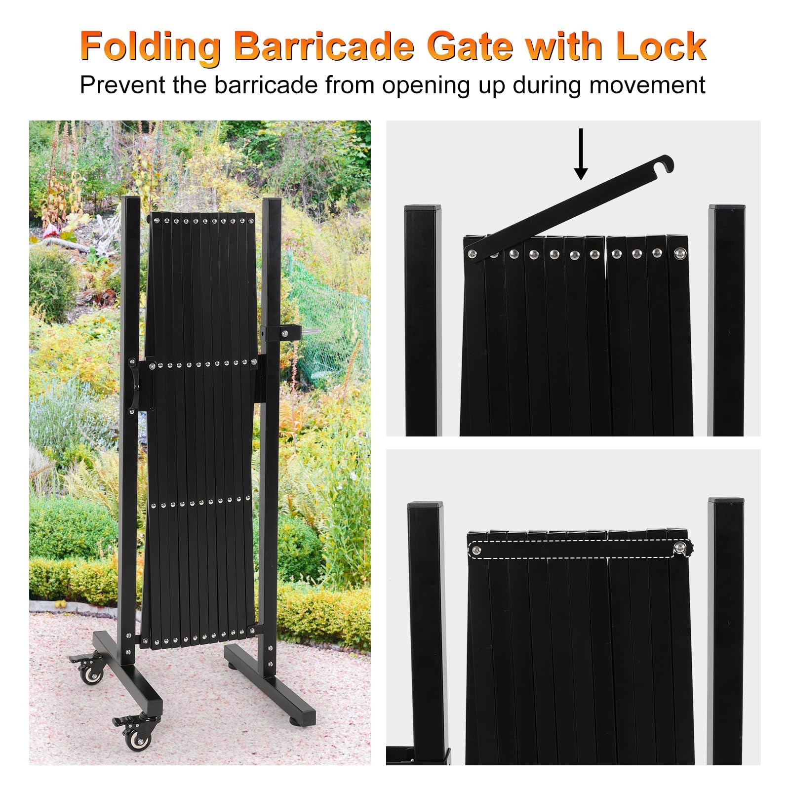 Smonter Expandable Barricade Gate, 129'' Metal Safety Barrier Gate With Casters, Accordion Garden Yard Fence Portable Dog Gates