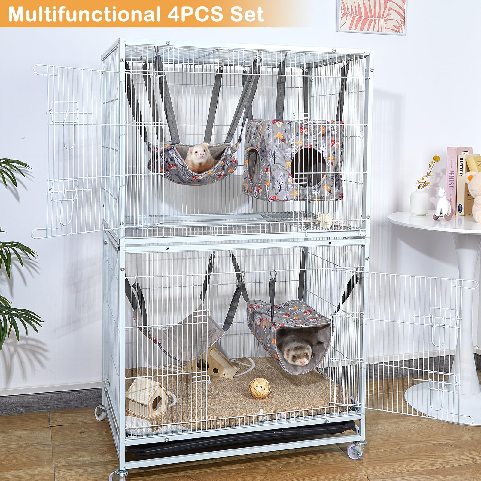 Glittme Ferret Hammock 4 Pack Ferrets Cage Accessories Washable Rat Hammock On Ferrets Cage Soft Guinea Pig Hammocks For Rat, Su