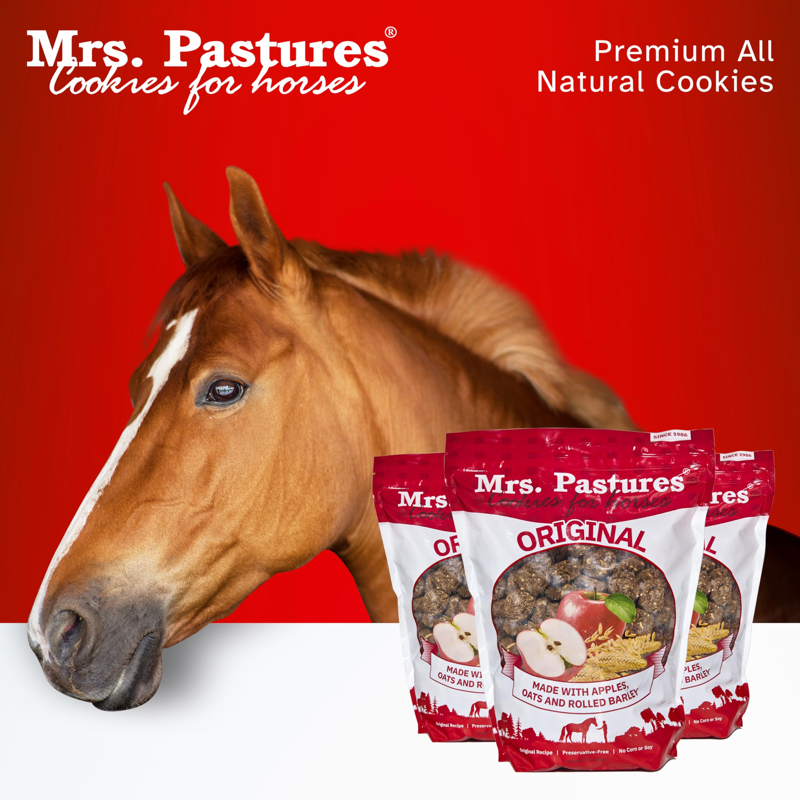 Mrs Pastures Cookies and Treats for Horses - Premium Horse Treats - Made with Apples, Oats, and Rolled Barley - Preservative Fre