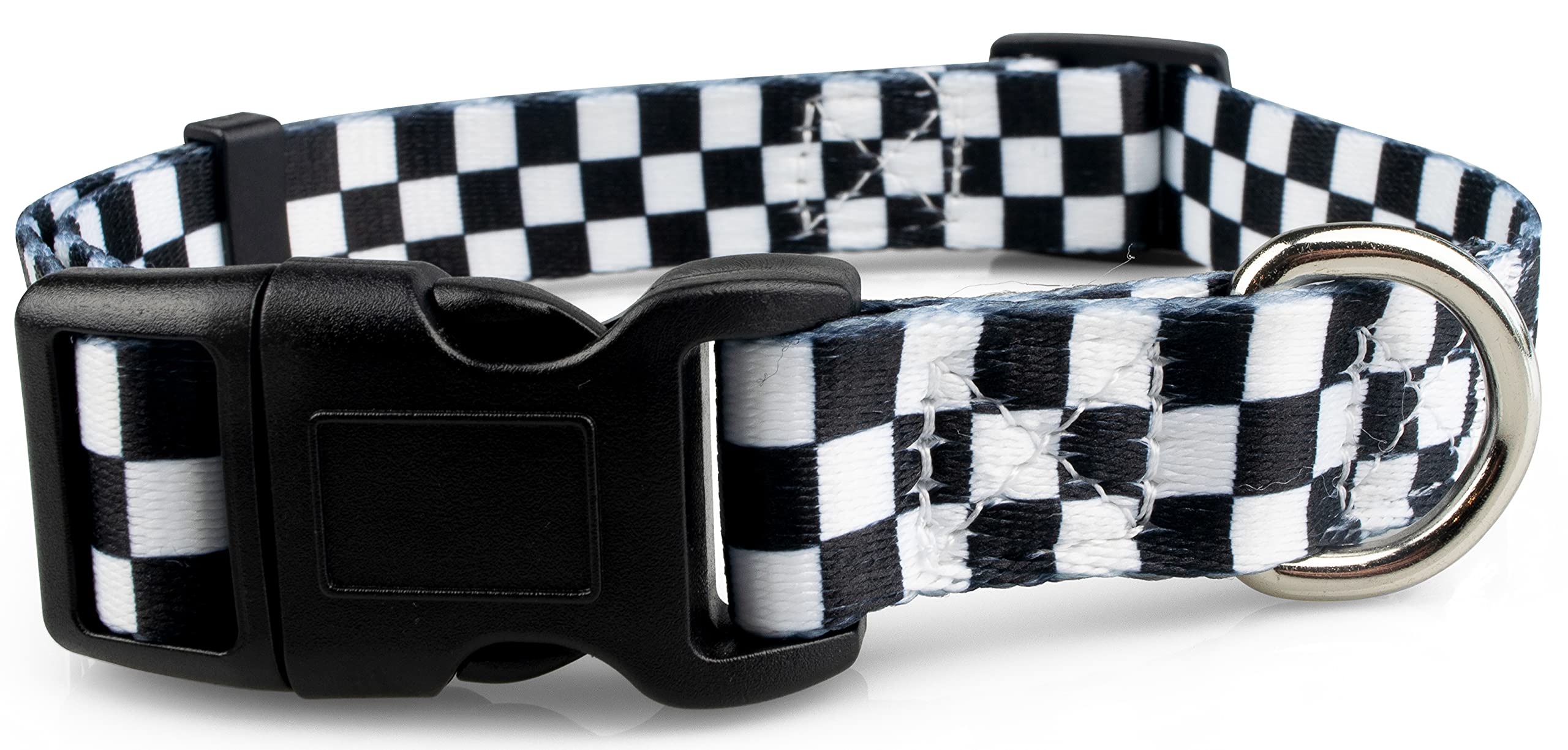 Checkered Pattern Dog Collar in Black & White - Adjustable Dog Collar for Boy and Girl Dogs with Quick Release Buckle by Limeloo