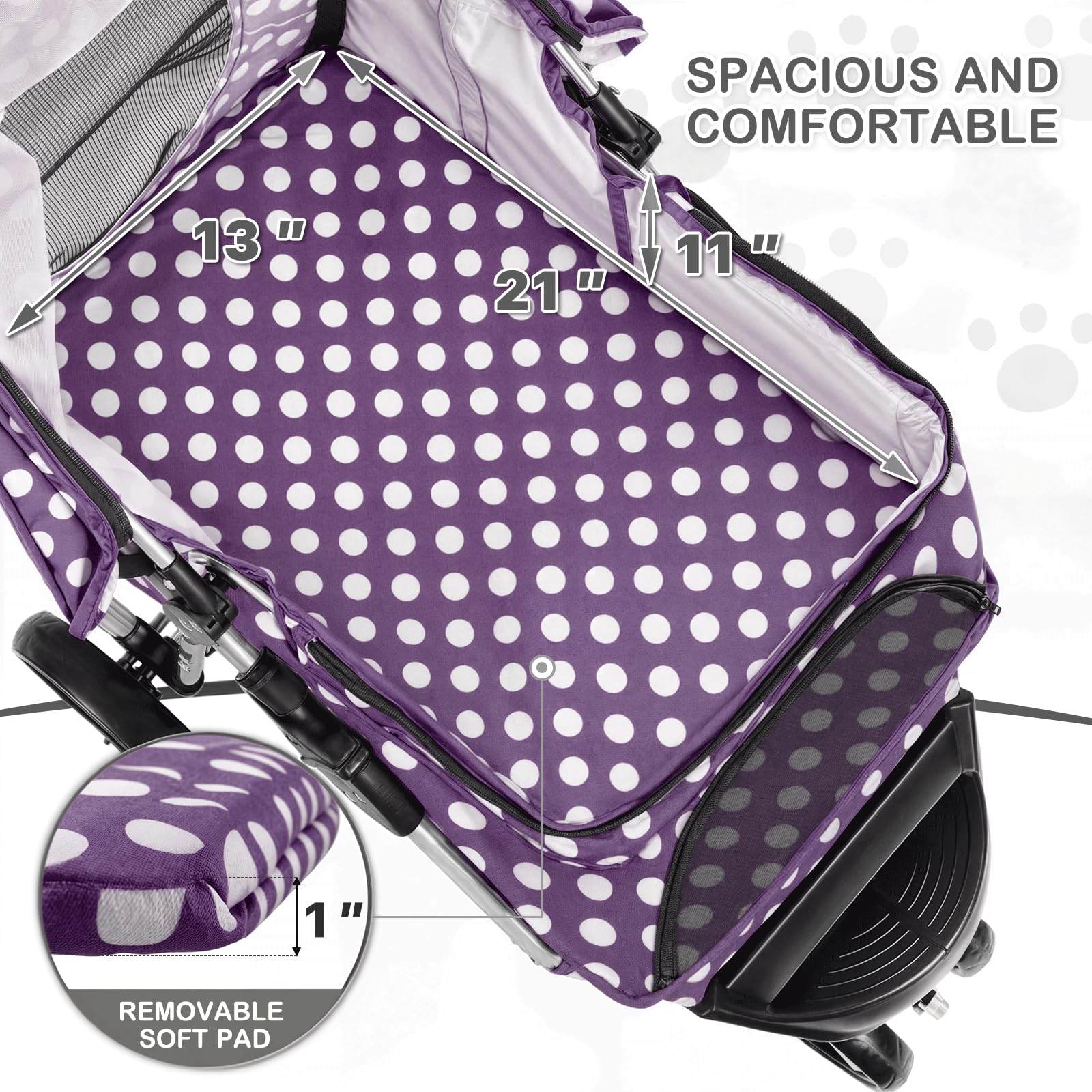 MoNiBloom 3 Wheels Pet Dog Cat Stroller for Small Medium Dogs Cats, Foldable Jogger Stroller w/Storage Basket and Cup Holder, Pu