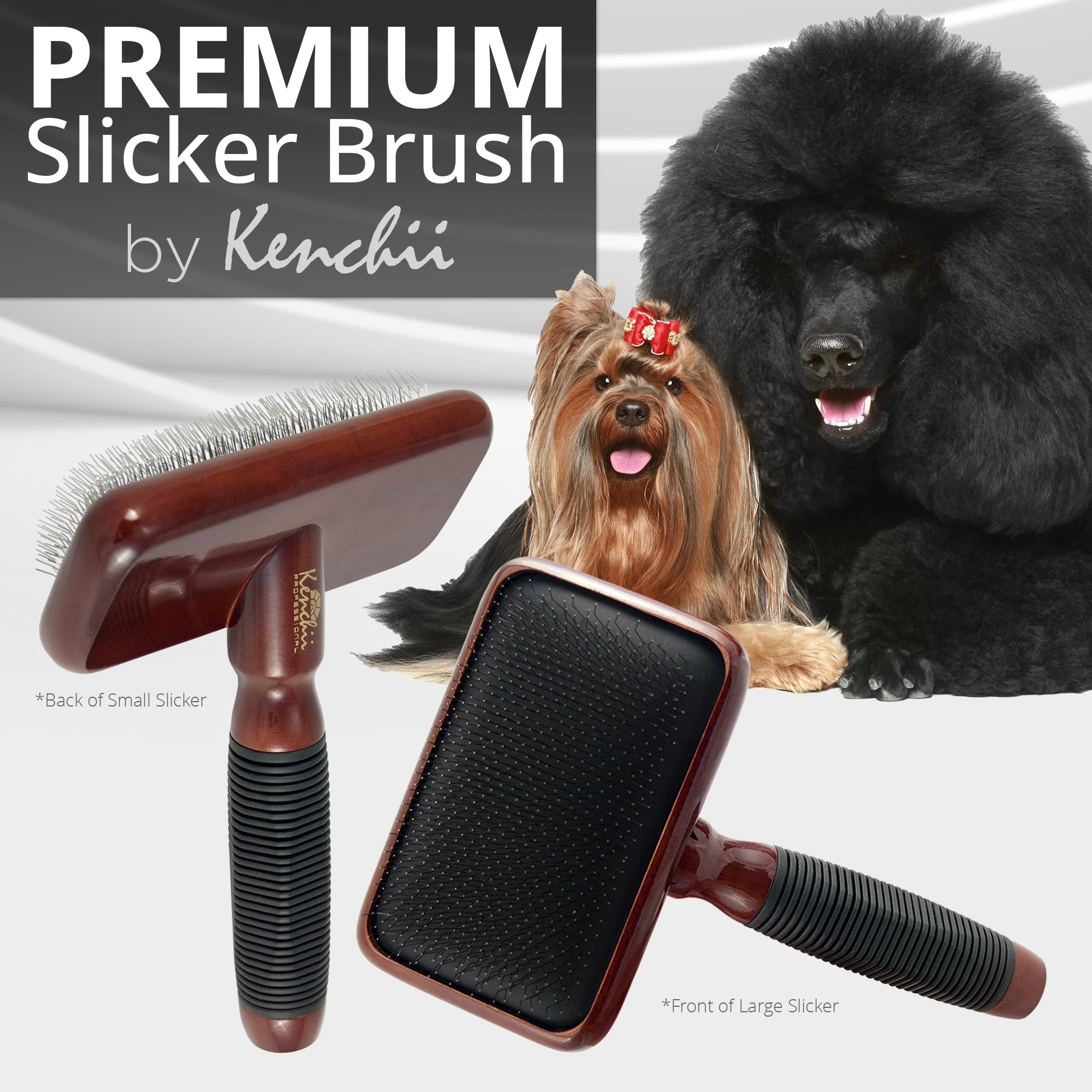 Kenchii Slicker Brush For Dogs, Professional Dog Grooming Brush For Loose Fur, Tangles, Long Short Haired, Stainless Steel Pins, Maplewood Handle (Medium)