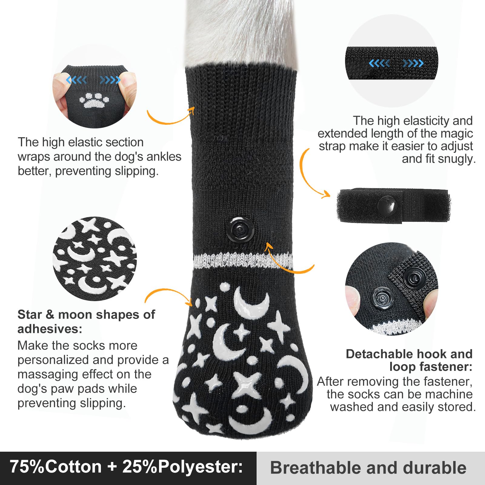 BEAUTYZOO Dog Socks to Prevent Licking Paws for Medium Dogs, Dog Socks for Hardwood Floors Anti Slip, Reflective Dog Snow Socks