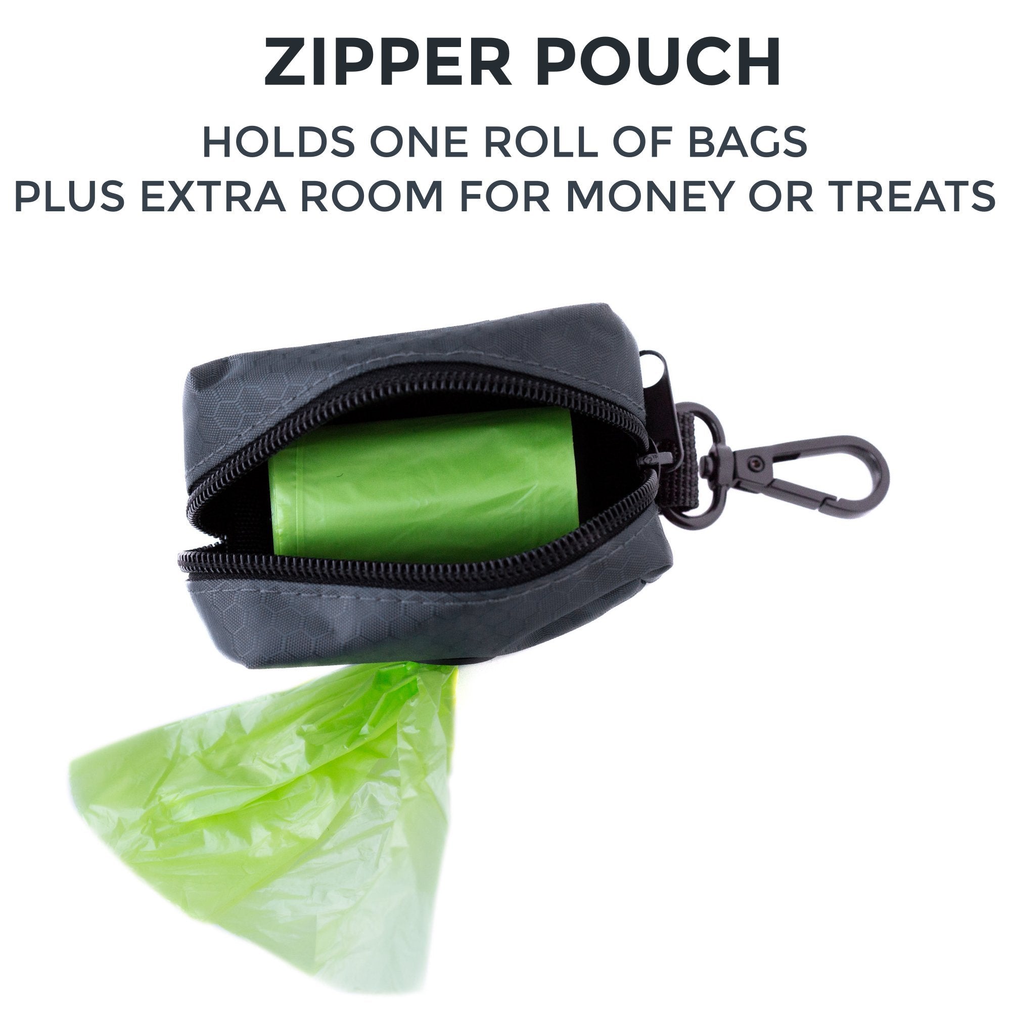 Mighty Paw Dog Poop Bag Holder - Zippered Pouch with Carabiner Hook - Includes Roll of Pick-up Bags - Pet Bag Holder - Poop Bag