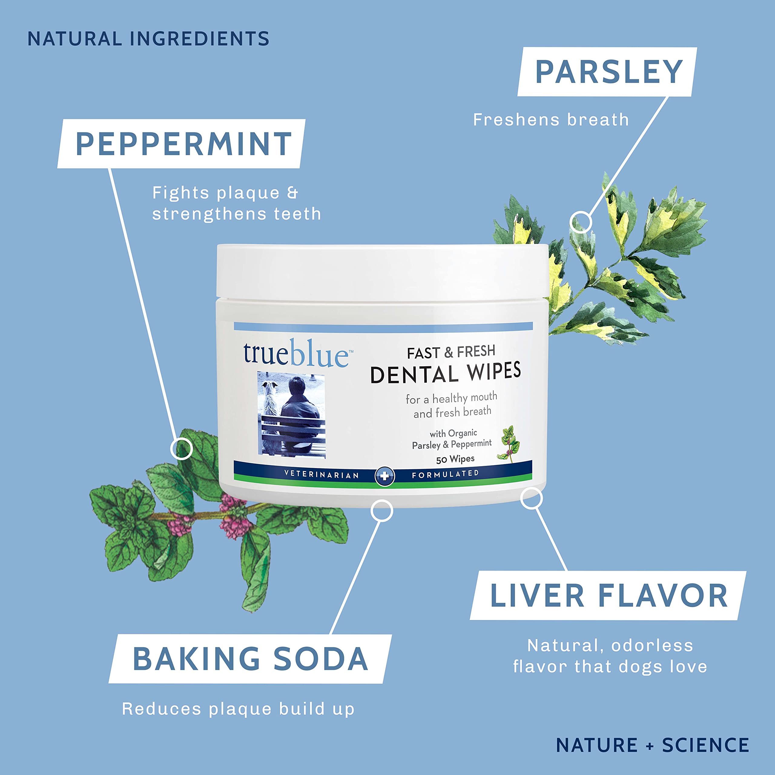 TrueBlue Parsley & Peppermint Fast and Fresh Dog Dental Wipes - Pre-Moistened Teeth Cleaning Pads - Non-Toxic, All-Natural Tooth