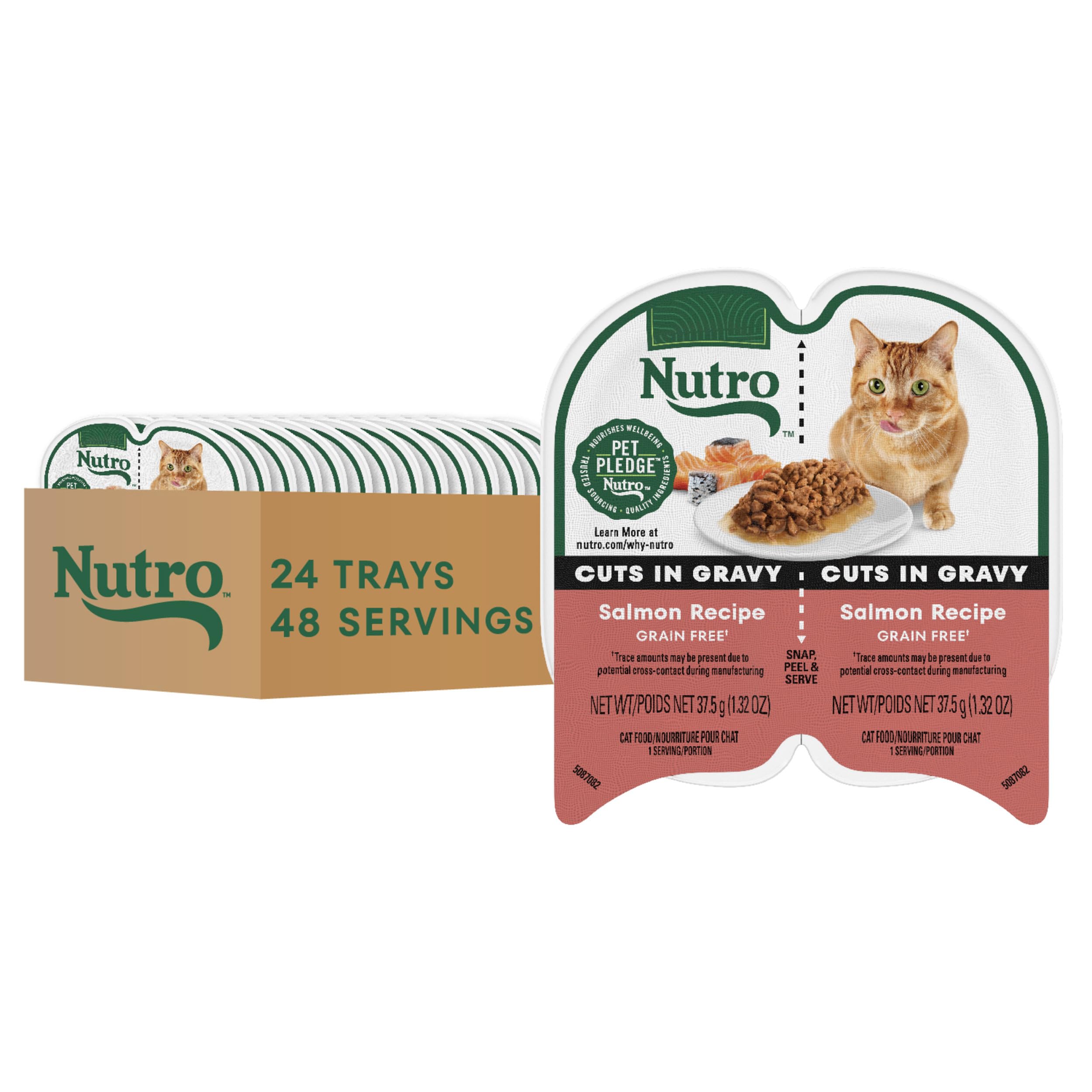 NUTRO Grain Free Natural Soft Wet Cat Food Cuts in Gravy Salmon Recipe, (24) 2.6 oz. PERFECT PORTIONS Twin-Pack Trays