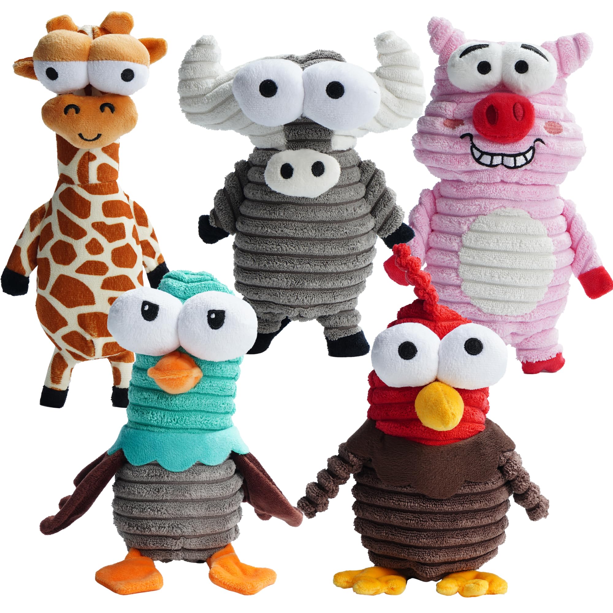 Nocciola 5 Packs Dog Squeaky Toys, 5 Funny Strange Squeak Sounds for Different Animals, Durable Stuffed Plush Dog Toys to Keep T