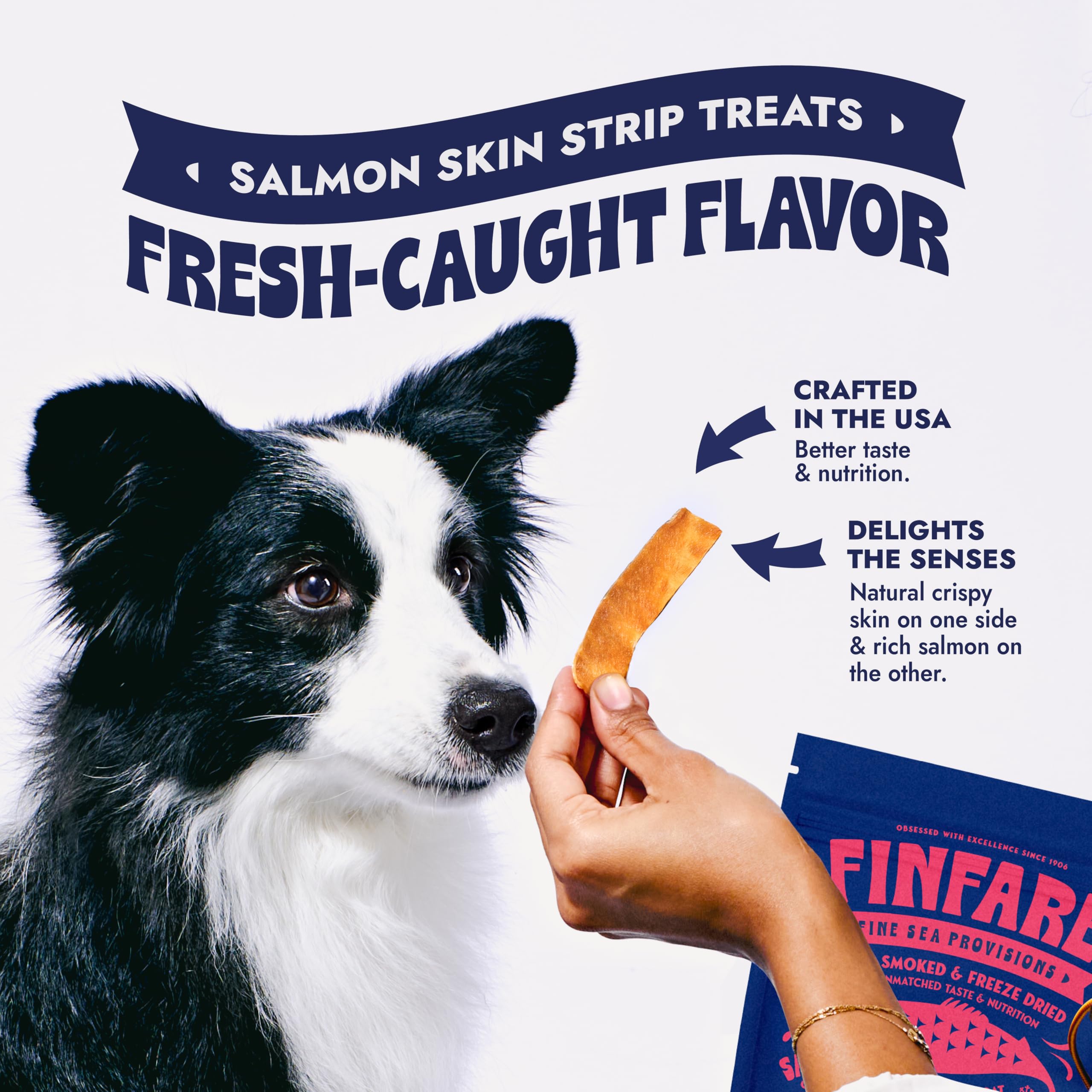 Finfare Freeze Dried Dog Treats, Salmon Skin Strips, Protein & Omega-3s, Grain Free Salmon Dog Training Treats, Crafted in USA,