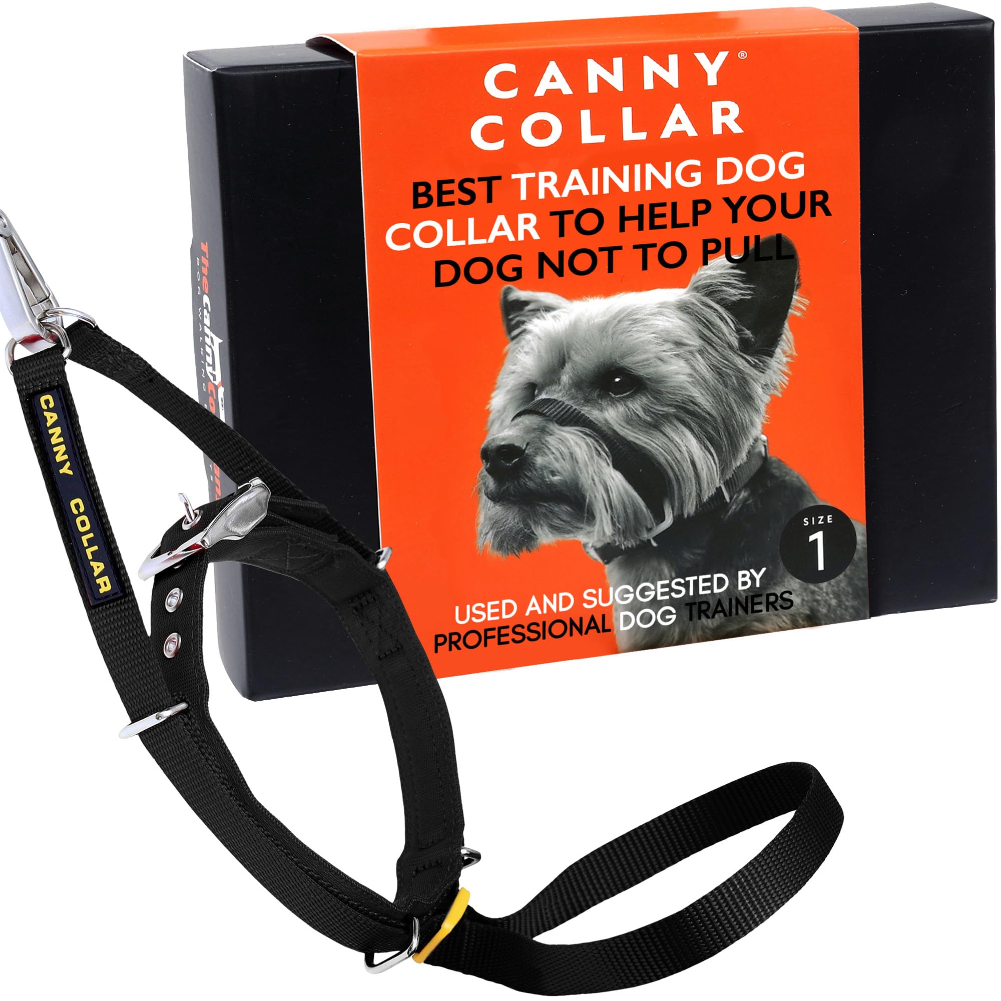 Canny Collar No-Pull Dog Collar - The Kind, Gentle Head Collar For Dogs| Dog Training Tool For Easier Dog Walking | Black - Size 1