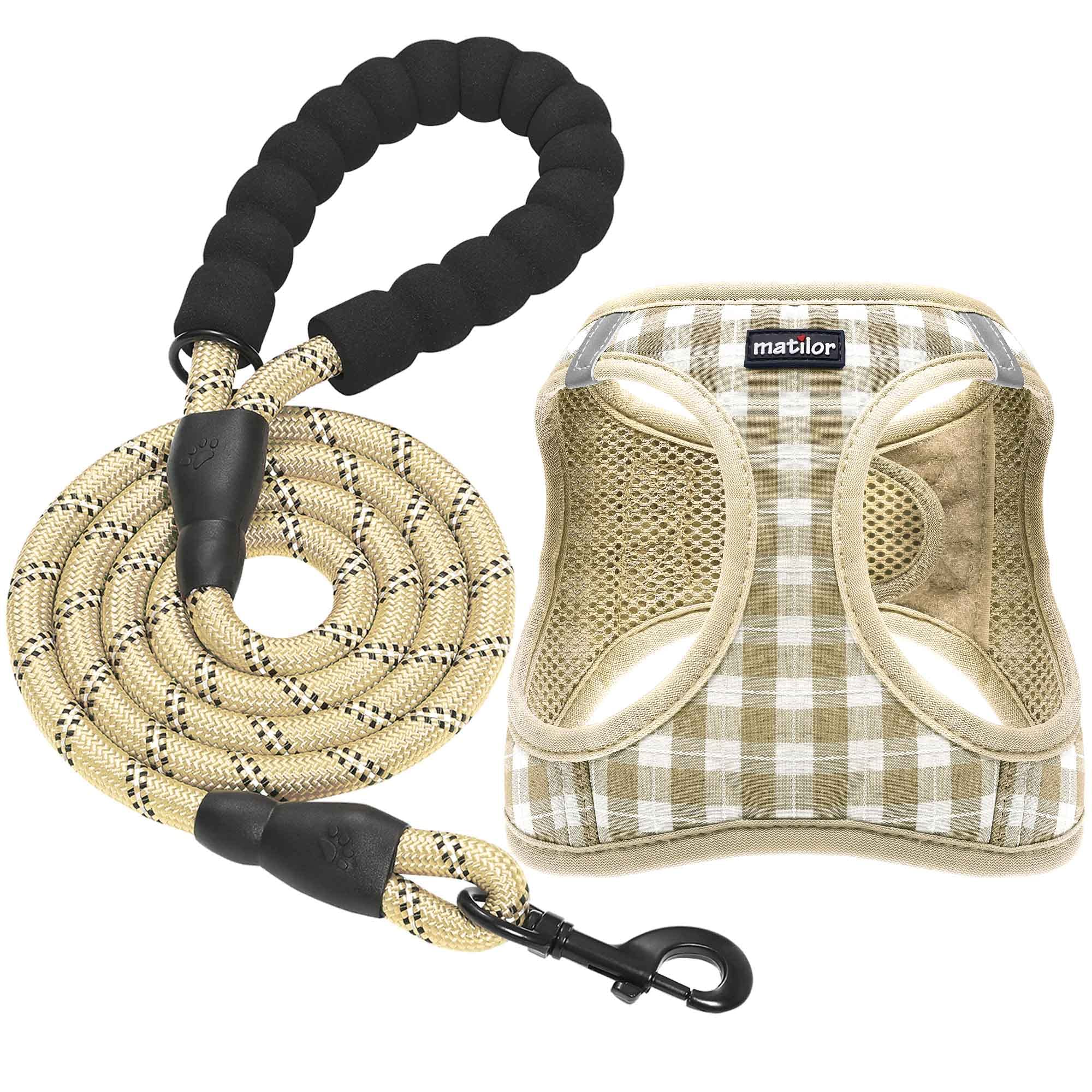 matilor Dog Harness Step-in Breathable Puppy Cat Dog Vest Harnesses for Small Medium Dogs Beige Checkered
