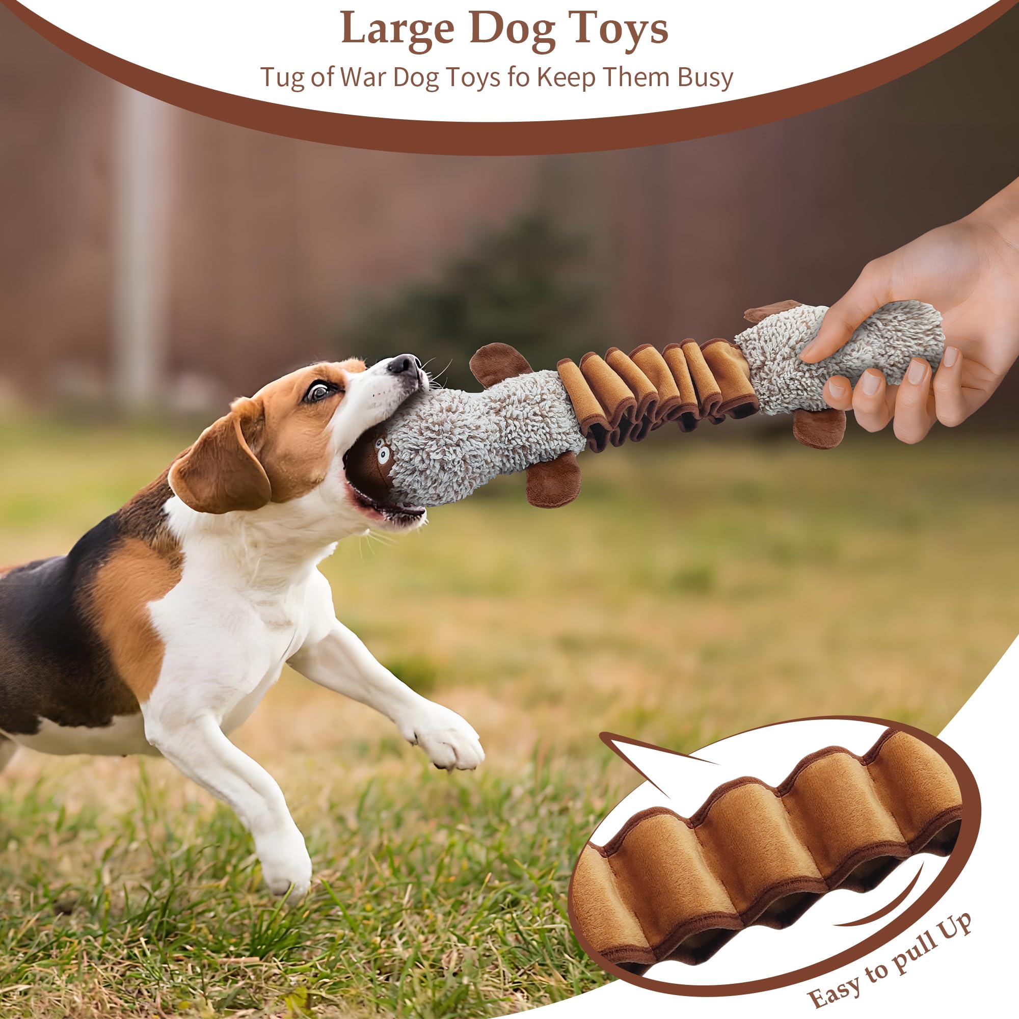BUYPOW Squeaky Dog Toys, Interactive Tug of War Puppy Toys, Funny Plush Dog Chew Toys, Stuffed Toys for Small,Medium and Large D