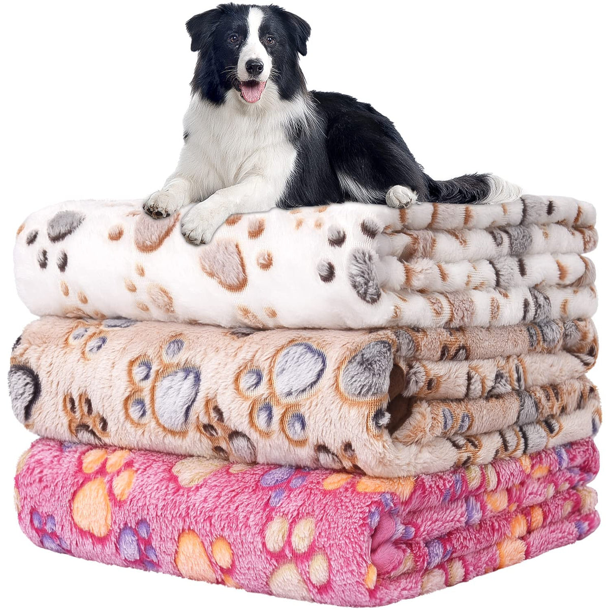 Rezutan Upgraded Dog Blankets For Large Dogs, 3 Pack Dog Cat Blankets Washable 42' X 32', Soft Pet Mat Throw Cover For Kennel Crate Bed, Cute Paw Pattern, Dog Blanket, Pet Blanket