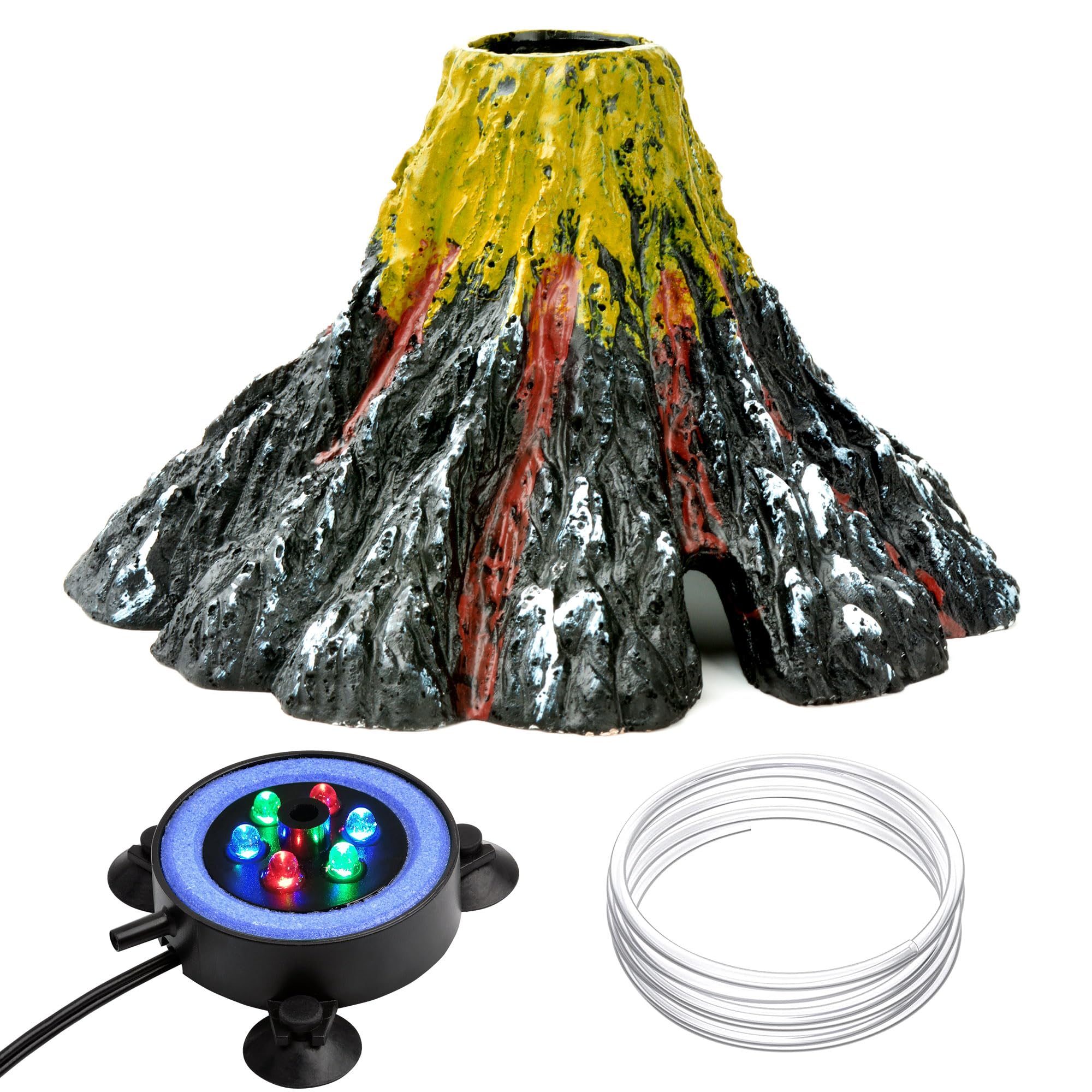 Nicrew Aquarium Volcano Ornament Kit, Bubbler Decorations For Fish Tank, Aquarium Bubbling With Multi-Color Leds