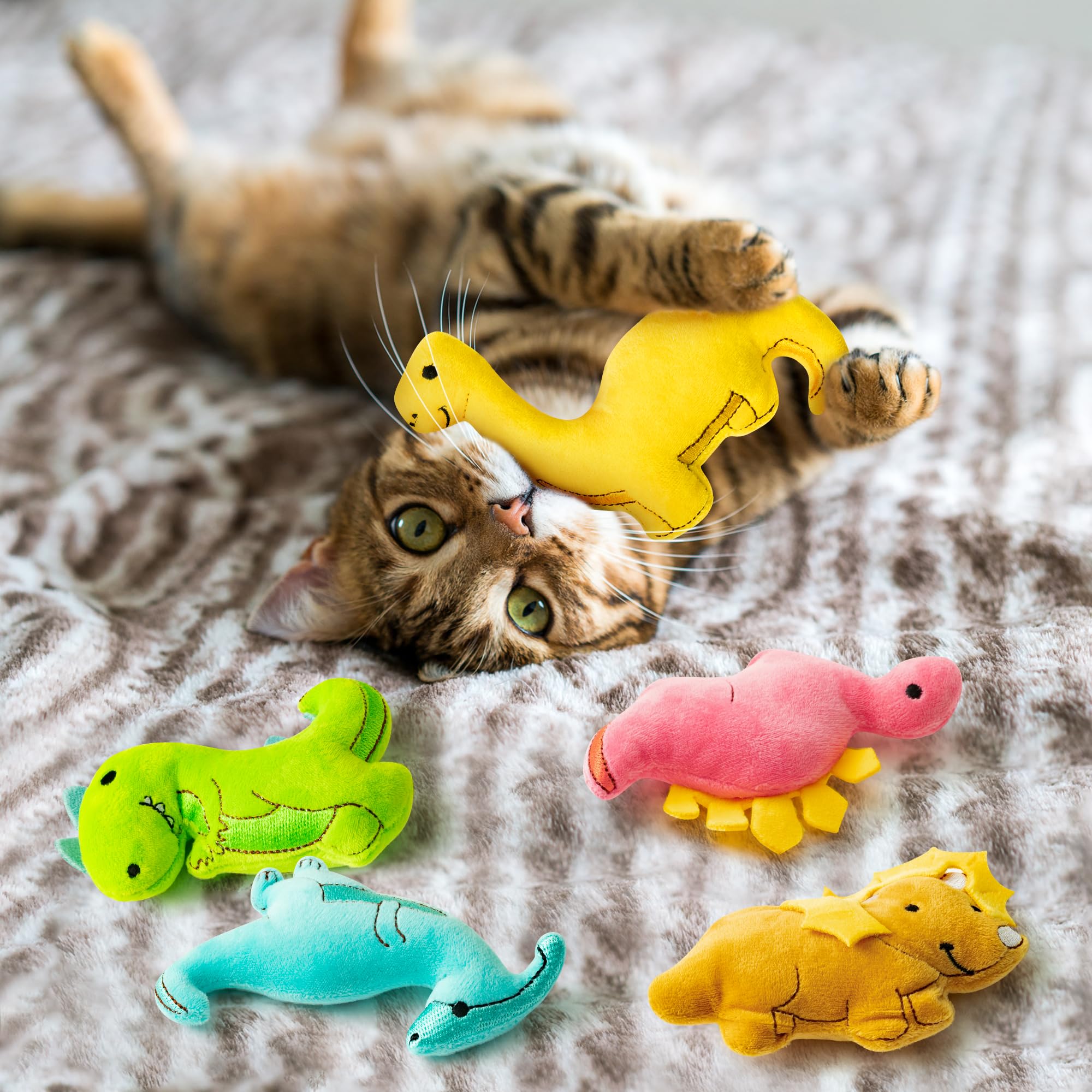 Mallmall6 5Pcs Dinosaur Catnip Toys For Cat, Indoor Cat Chew Bite Kick Catmint Pet Supplies For Kitten Lover Gifts, Interactive