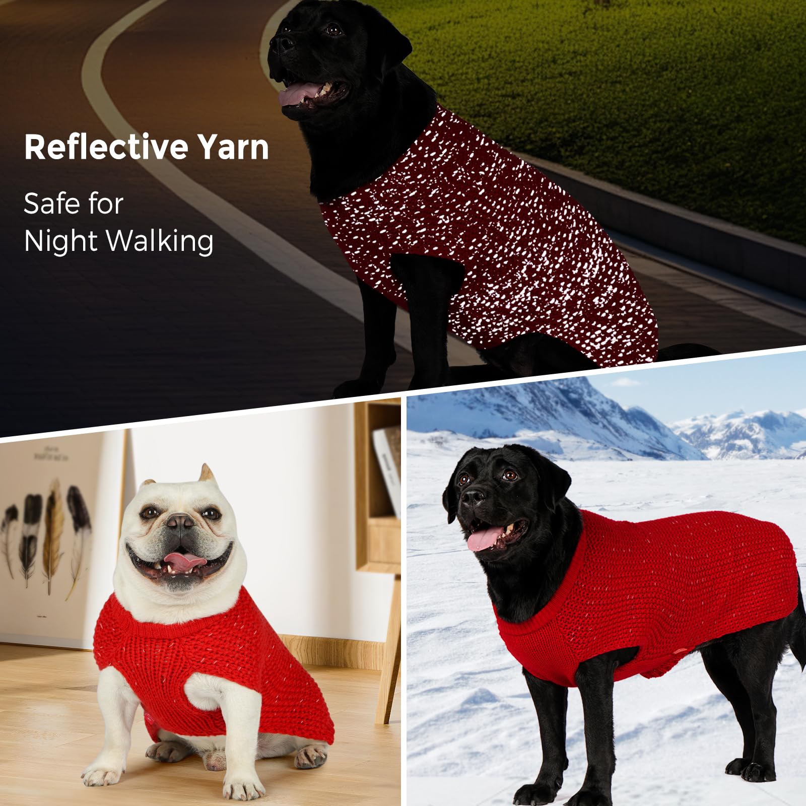 Kyeese Dog Sweaters Heavy Reflective Pullover Dog Knitwear For Fall Winter For Medium Dogs Red