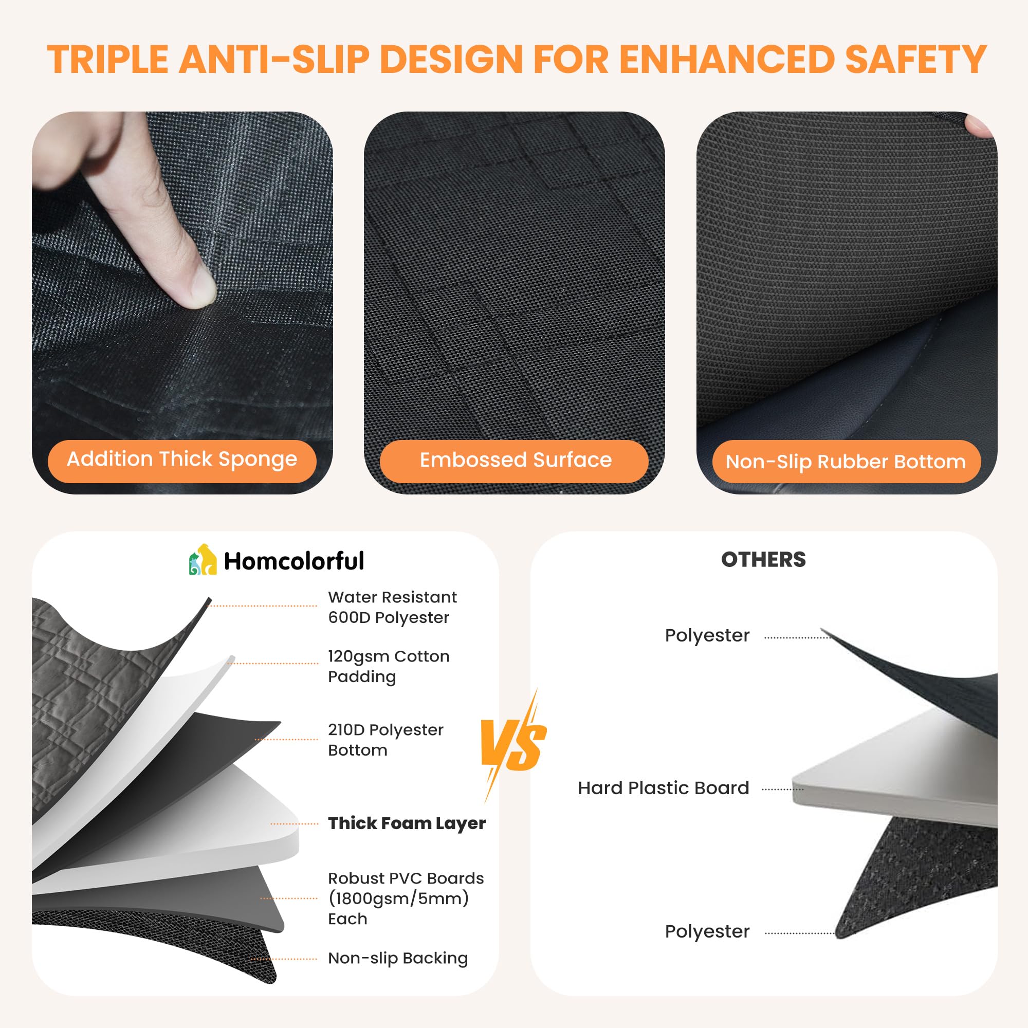 Homcolorful Dog Car Seat Cover, Holds 330Lbs, Waterproof & Scratch-Proof Backseat Extender For Dogs, Non-Slip Pet Seat Cover Wit