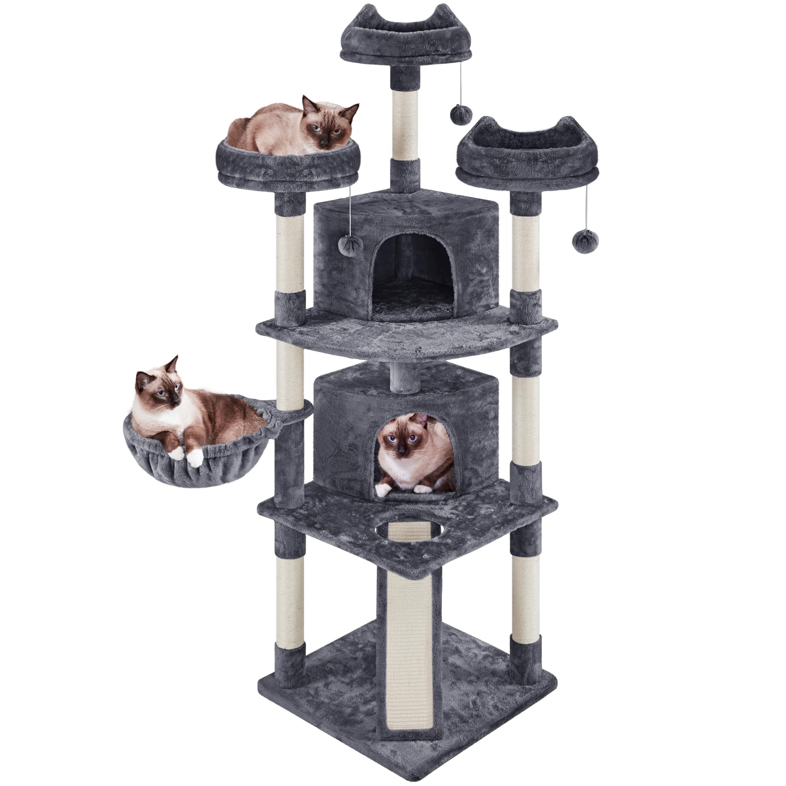 Topeakmart Cat Tree 76Inch, Large Cat Tower With Condo Scratching Post For Inoor Cats Play Rest