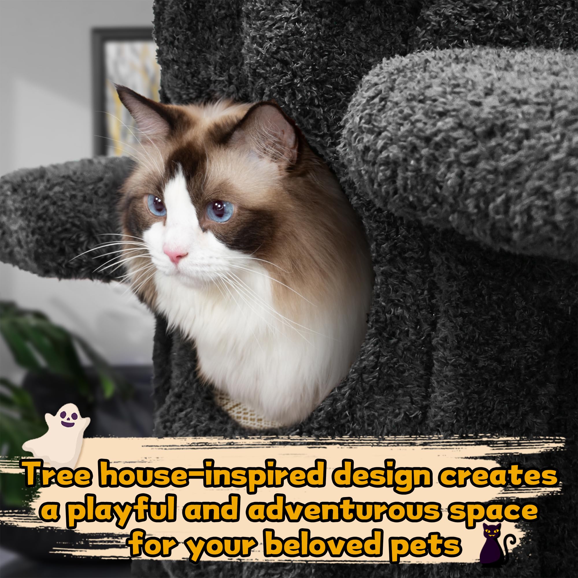 Super Large Cat Tree For Indoor Cats, All-In-One Tall Cats Tower With Scratching Post, Luxury Multi-Level Solid Wood Cat Condo F