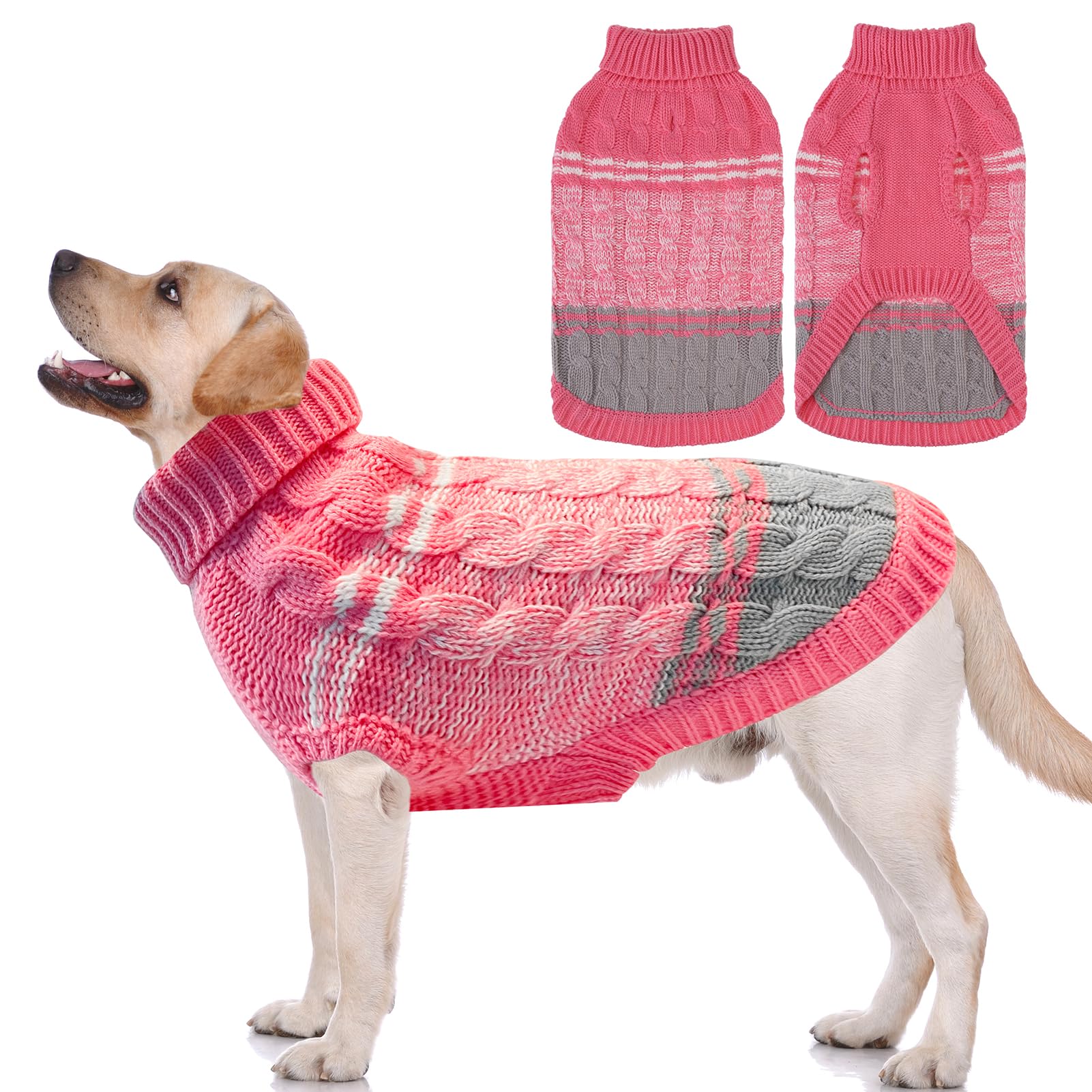 Mihachi Medium Dogs' Pink Turtleneck Sweater - Soft, Warm Knit Dog Coat With Leash Hole For Cold Weather, Fits Large, Cat Or Pup