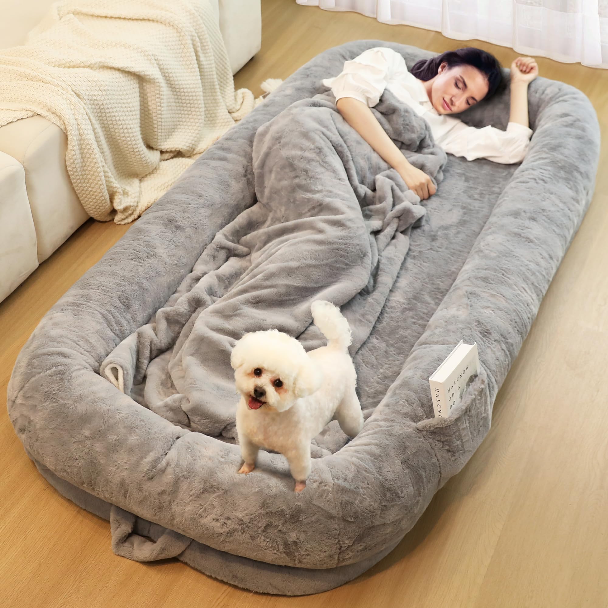 Murago Human Dog Bed For Adults, 71'' Long Human Size Dog Bed, Removable Cover, Washable, Waterproof, Orthopedic Design [Light G